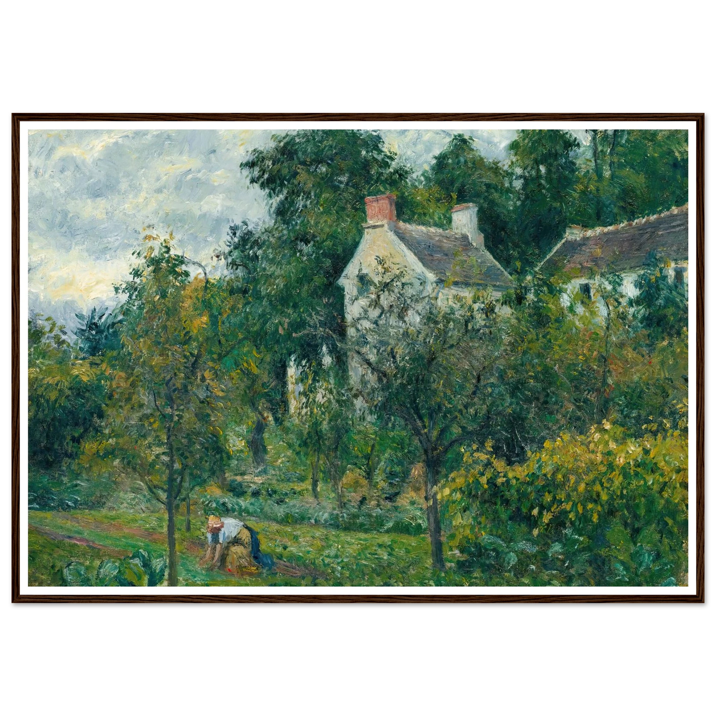 La Maison Rondest Et Son Jardin À L’hermitage, Pontoise (1878) Art Print | Camille Pissarro - Framed Poster - 30x40 cm / 12x16″ - Black frame