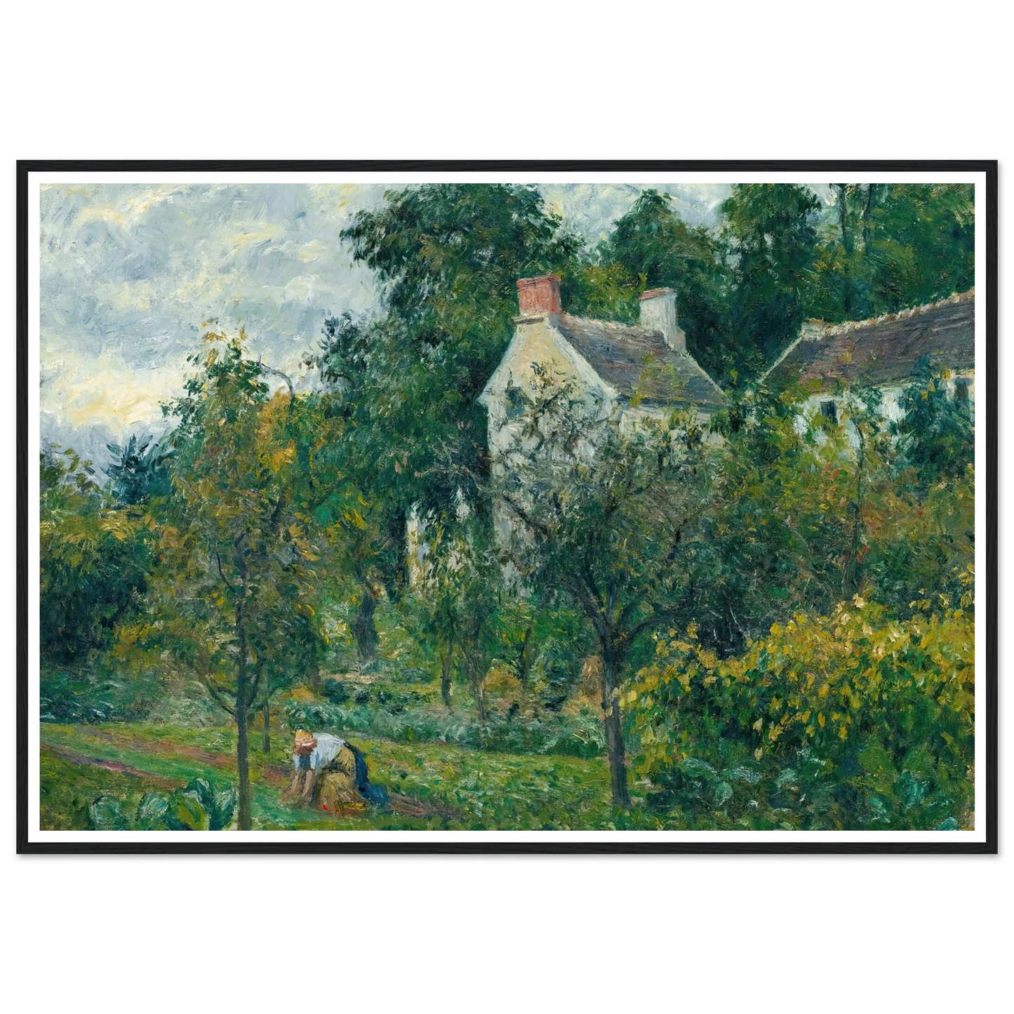 La Maison Rondest Et Son Jardin À L’hermitage, Pontoise (1878) Art Print | Camille Pissarro - Framed Poster - 30x40 cm / 12x16″ - Black frame