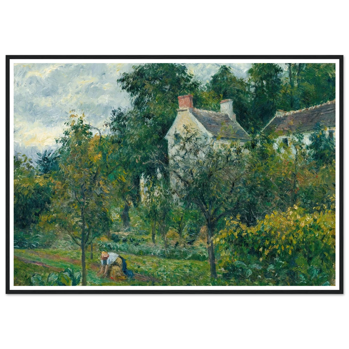 La Maison Rondest Et Son Jardin À L’hermitage, Pontoise (1878) Art Print | Camille Pissarro - Framed Poster - 30x40 cm / 12x16″ - Black frame