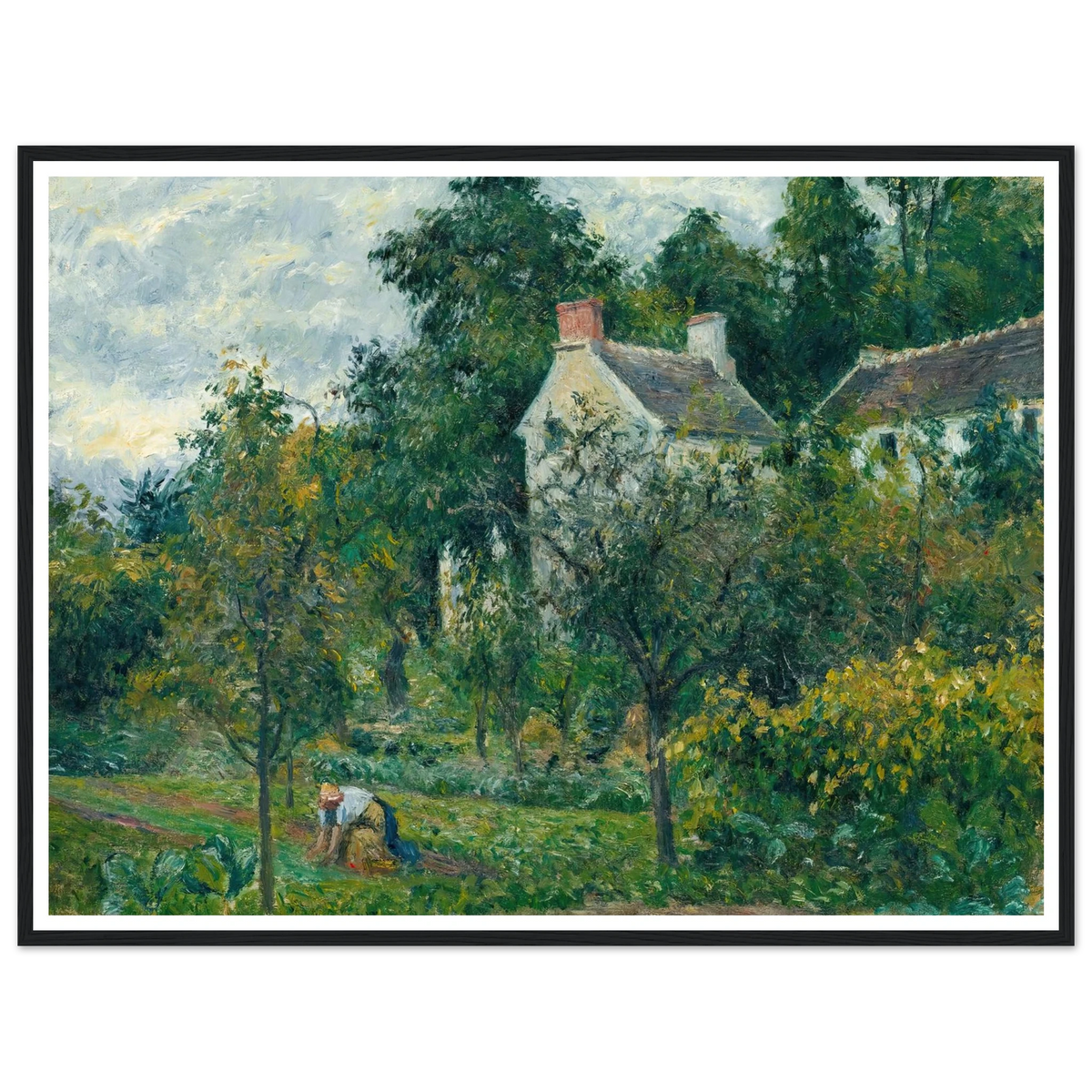 La Maison Rondest Et Son Jardin À L’hermitage, Pontoise (1878) Art Print | Camille Pissarro - Framed Poster - 30x40 cm / 12x16″ - Black frame