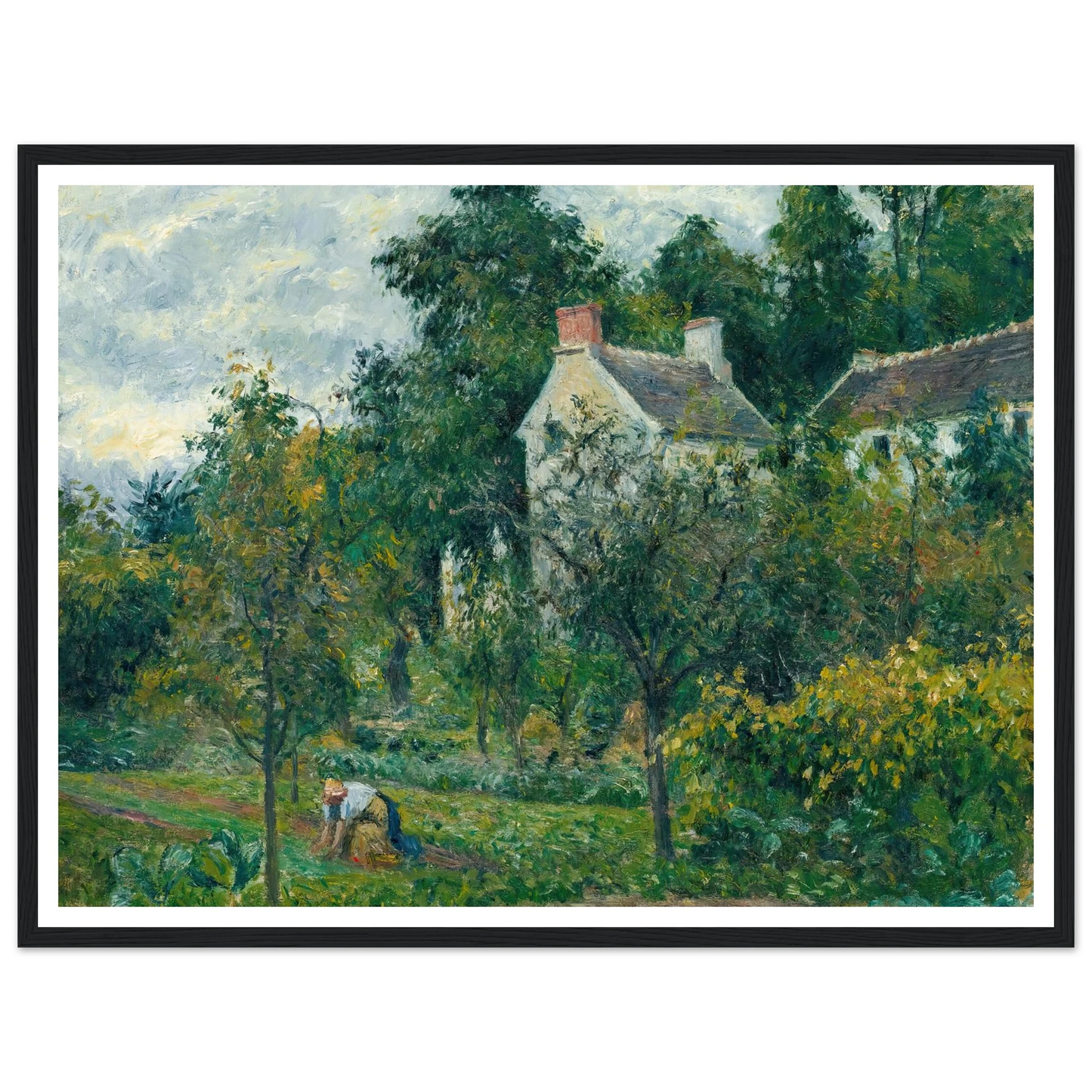 La Maison Rondest Et Son Jardin À L’hermitage, Pontoise (1878) Art Print | Camille Pissarro - Framed Poster - 30x40 cm / 12x16″ - Black frame