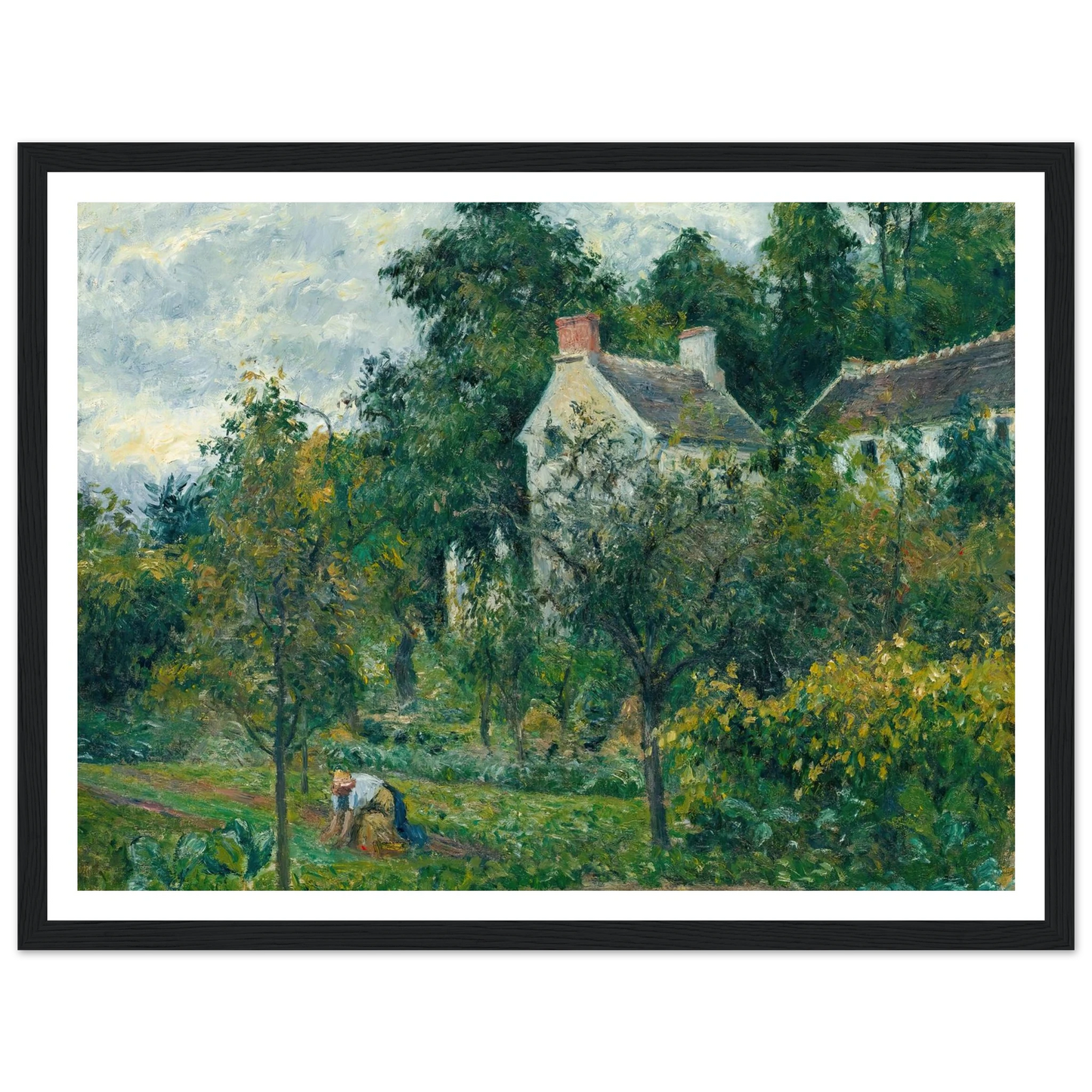 La Maison Rondest Et Son Jardin À L’hermitage, Pontoise (1878) Art Print | Camille Pissarro - Framed Poster - 30x40 cm / 12x16″ - Black frame