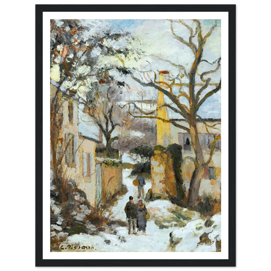 La Maison Rondest Sous La Neige, Pontoise Or Chemin De L’hermitage, Pontoise, Sous La Neige (circa 1875) Art Print | Camille Pissarro - Framed Poster - 30x40 cm / 12x16″ - Black frame