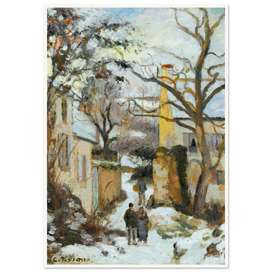 La Maison Rondest Sous La Neige, Pontoise Or Chemin De L’hermitage, Pontoise, Sous La Neige (circa 1875) Art Print | Camille Pissarro - Framed Poster - 30x40 cm / 12x16″ - Black frame