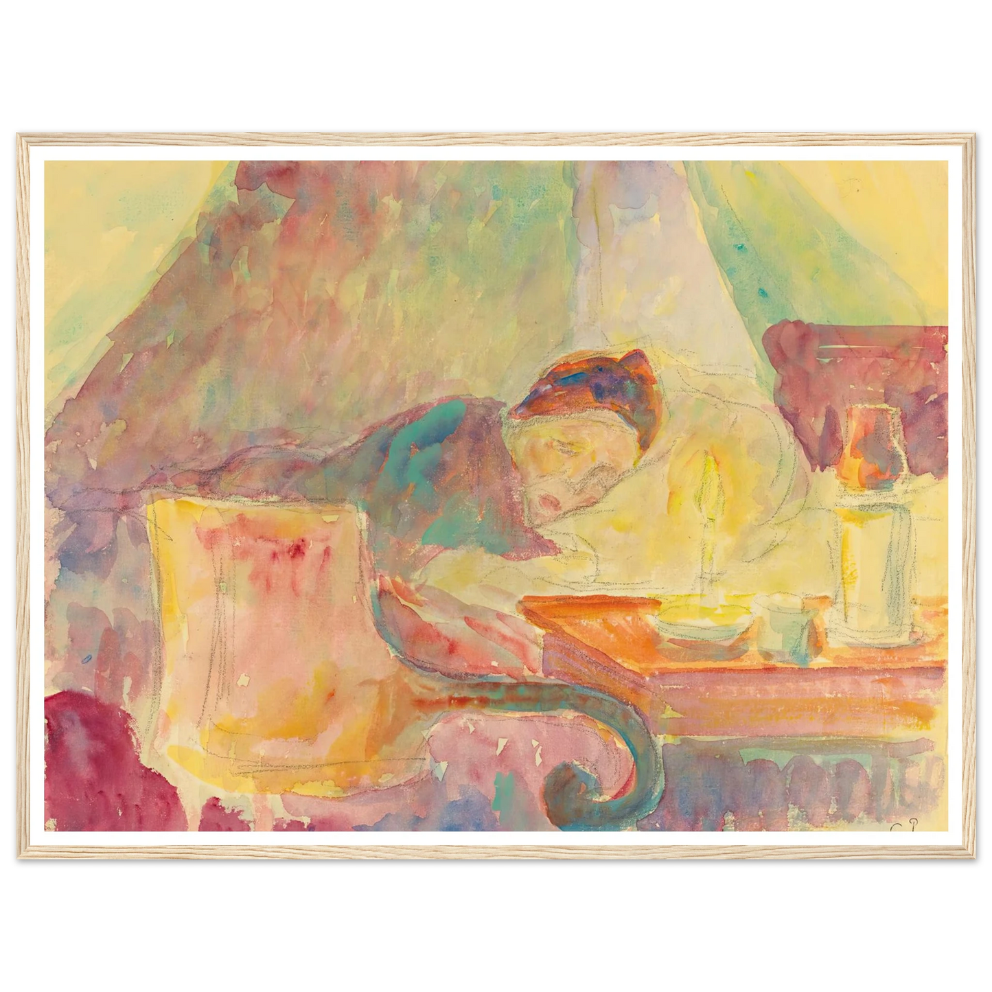 La Mère De L’artiste Au Lit Art Print | Camille Pissarro - Framed Poster - 30x40 cm / 12x16″ - Black frame