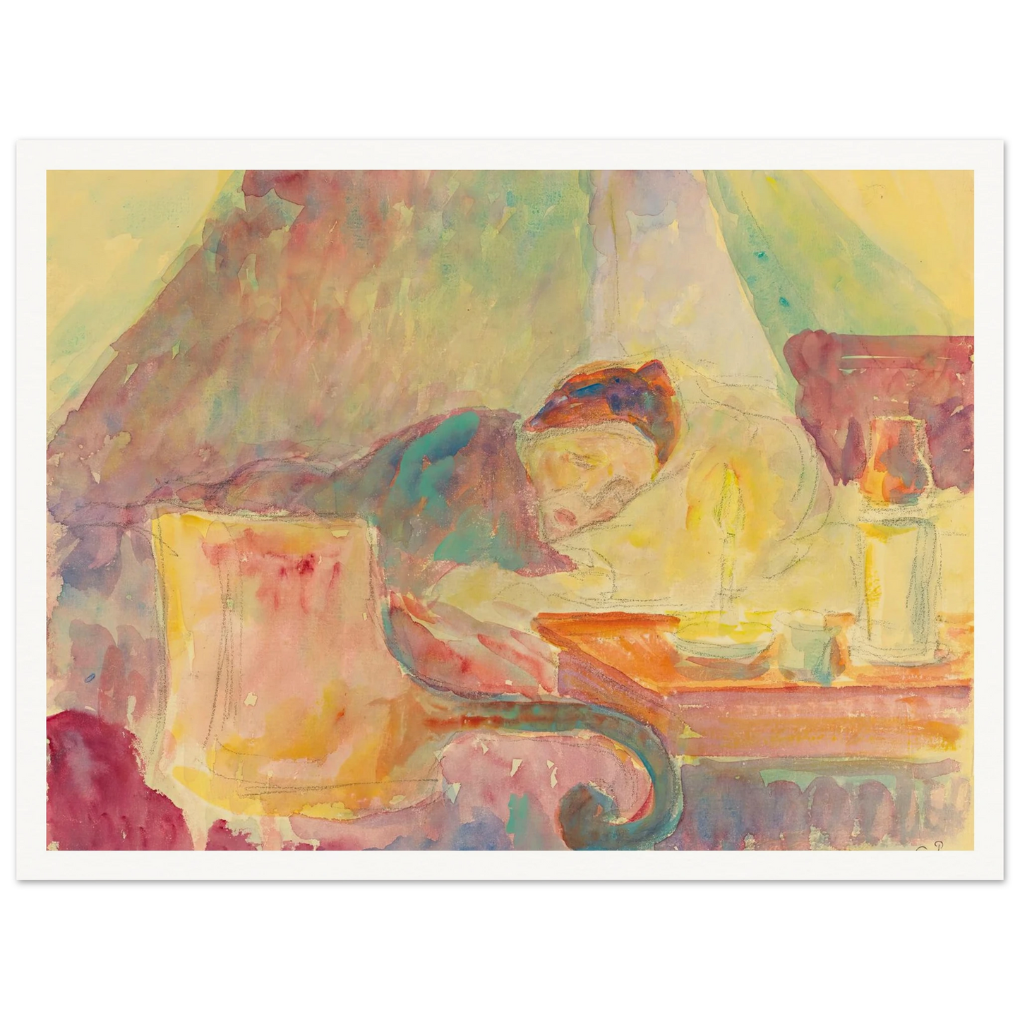 La Mère De L’artiste Au Lit Art Print | Camille Pissarro - Framed Poster - 30x40 cm / 12x16″ - Black frame