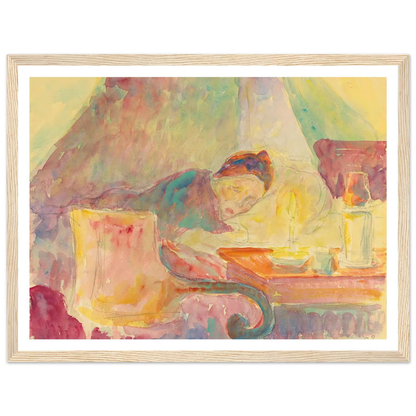 La Mère De L’artiste Au Lit Art Print | Camille Pissarro - Framed Poster - 30x40 cm / 12x16″ - Black frame