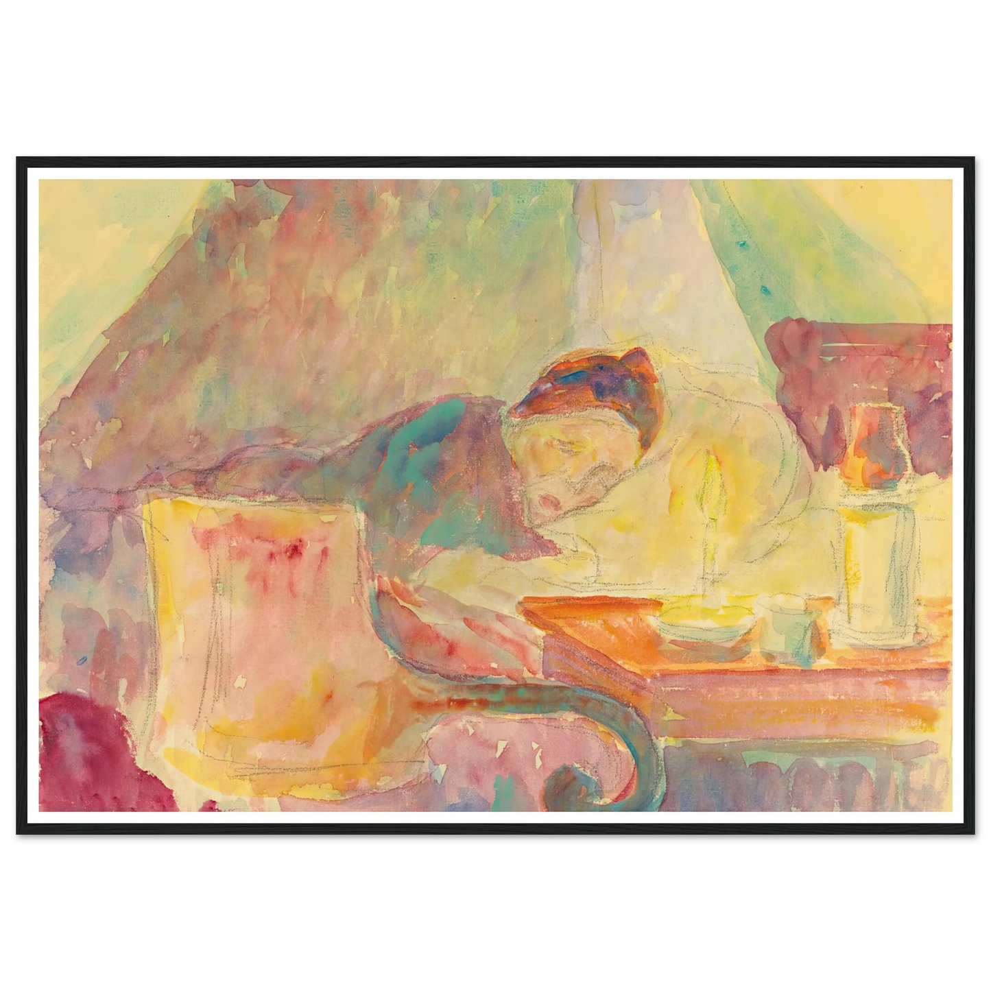 La Mère De L’artiste Au Lit Art Print | Camille Pissarro - Framed Poster - 30x40 cm / 12x16″ - Black frame