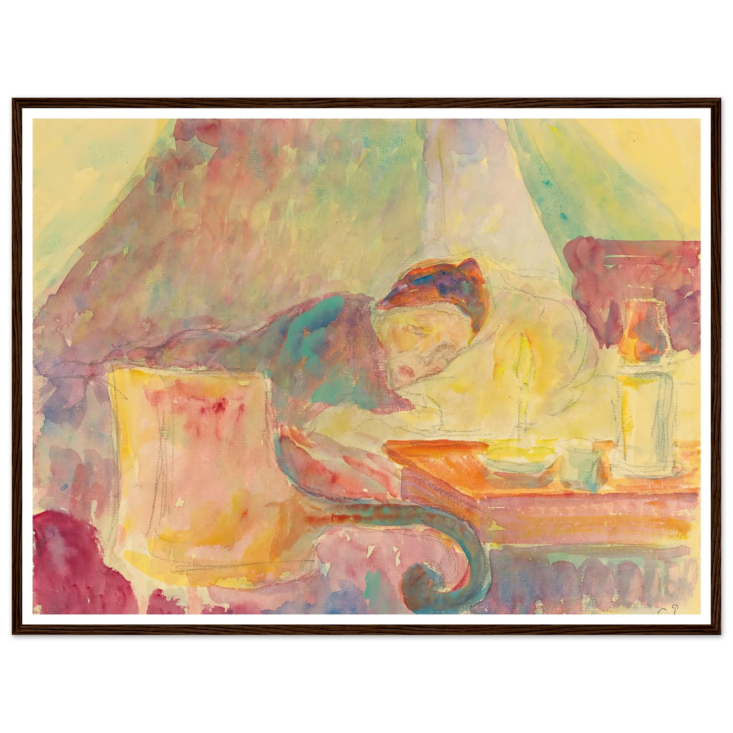 La Mère De L’artiste Au Lit Art Print | Camille Pissarro - Framed Poster - 30x40 cm / 12x16″ - Black frame