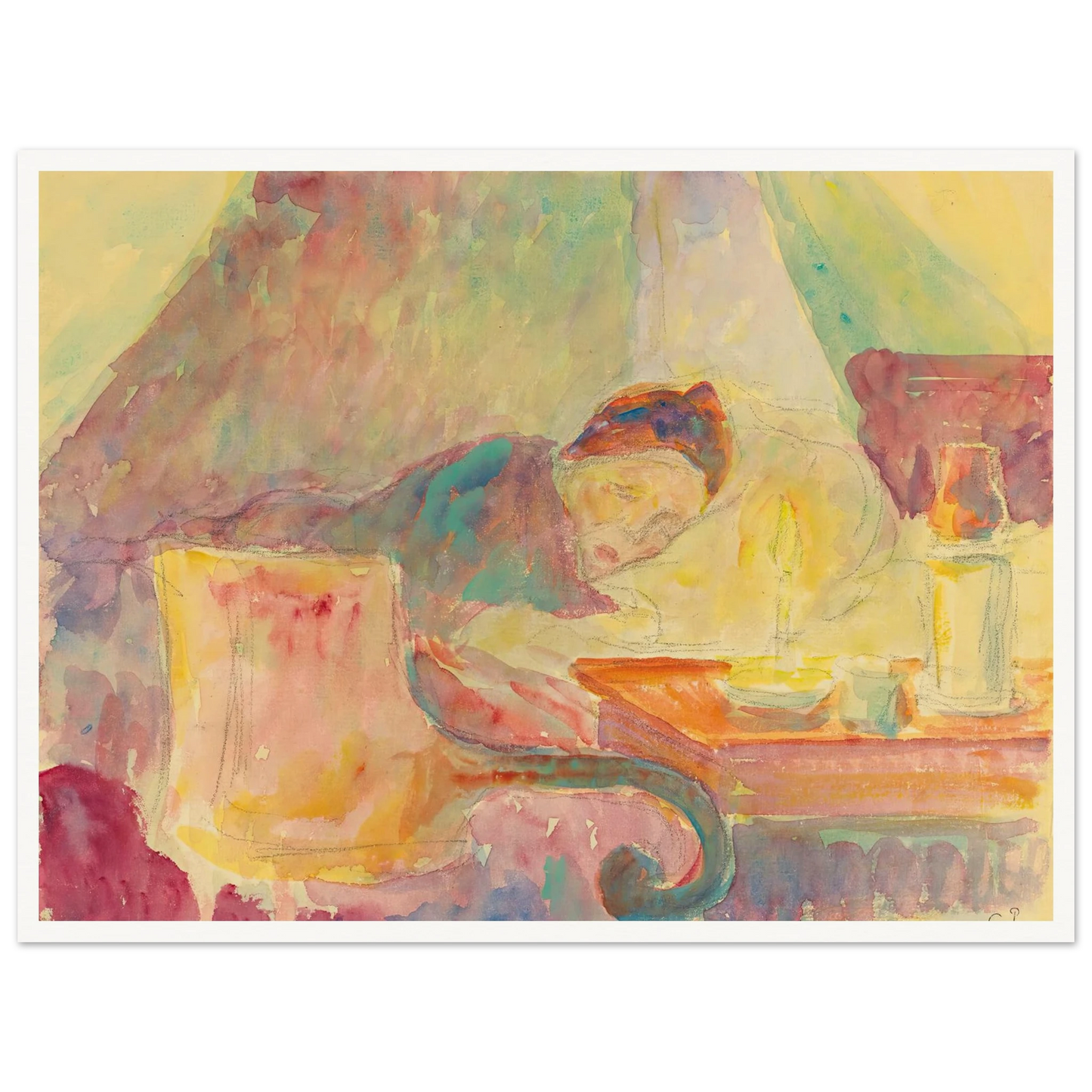 La Mère De L’artiste Au Lit Art Print | Camille Pissarro - Framed Poster - 30x40 cm / 12x16″ - Black frame