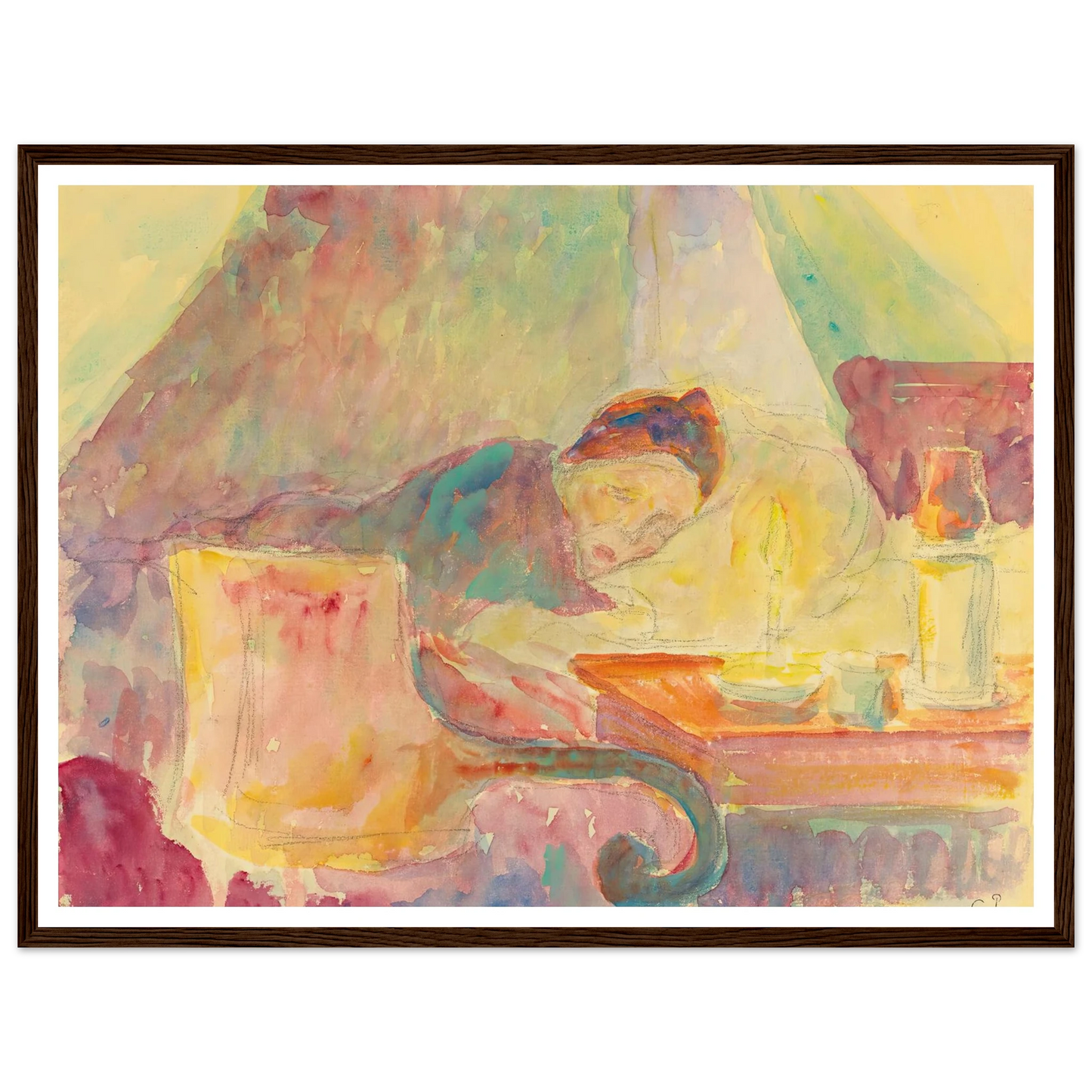 La Mère De L’artiste Au Lit Art Print | Camille Pissarro - Framed Poster - 30x40 cm / 12x16″ - Black frame