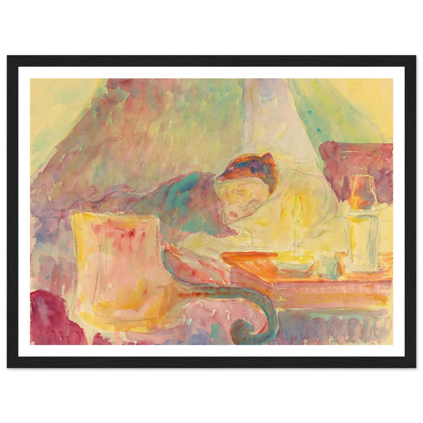 La Mère De L’artiste Au Lit Art Print | Camille Pissarro - Framed Poster - 30x40 cm / 12x16″ - Black frame