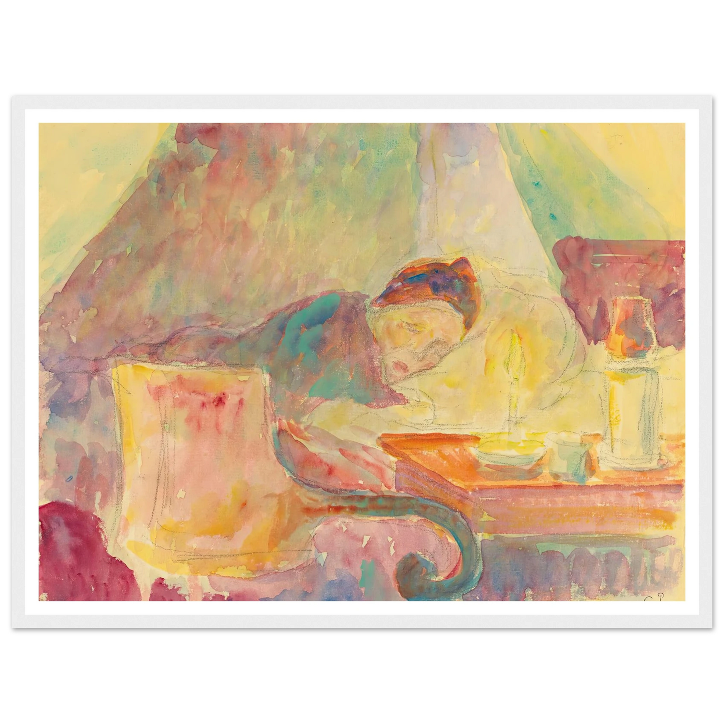 La Mère De L’artiste Au Lit Art Print | Camille Pissarro - Framed Poster - 30x40 cm / 12x16″ - Black frame