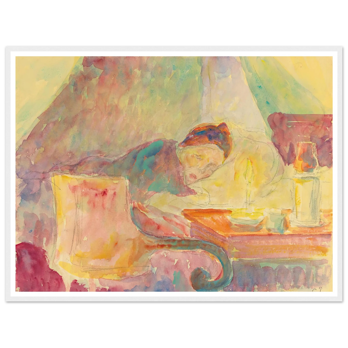 La Mère De L’artiste Au Lit Art Print | Camille Pissarro - Framed Poster - 30x40 cm / 12x16″ - Black frame