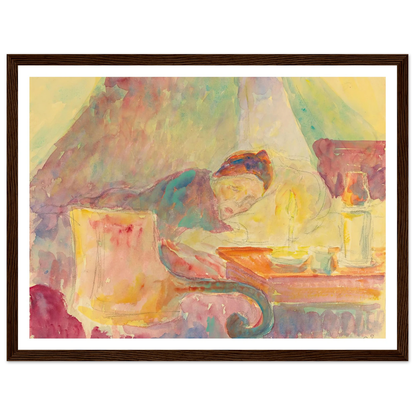 La Mère De L’artiste Au Lit Art Print | Camille Pissarro - Framed Poster - 30x40 cm / 12x16″ - Black frame