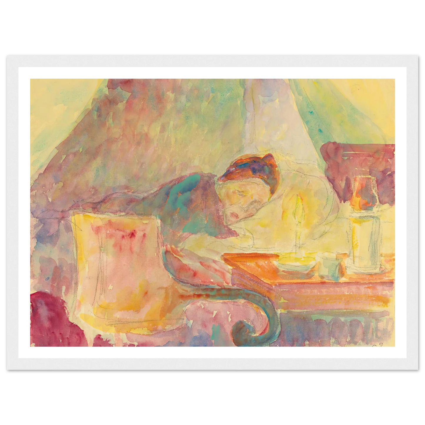 La Mère De L’artiste Au Lit Art Print | Camille Pissarro - Framed Poster - 30x40 cm / 12x16″ - Black frame