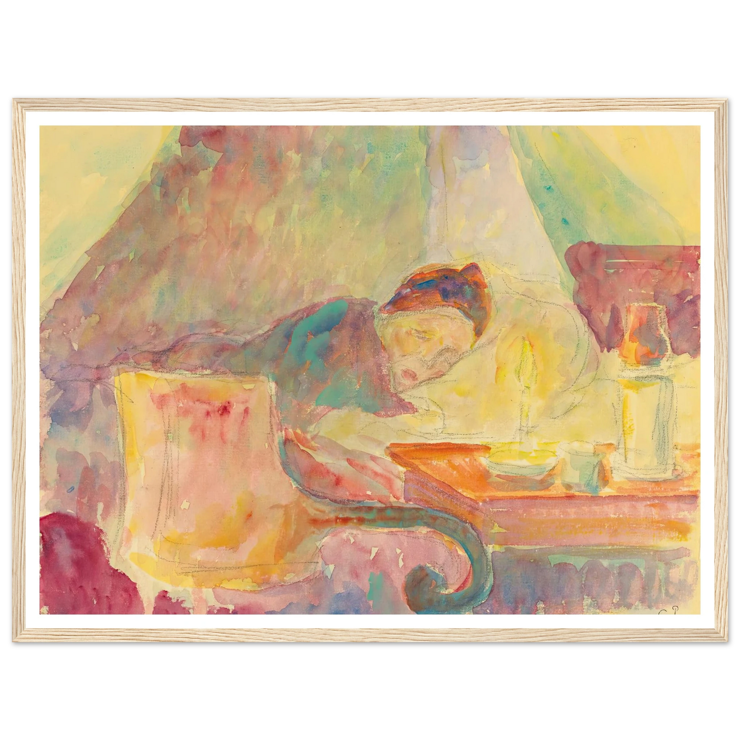 La Mère De L’artiste Au Lit Art Print | Camille Pissarro - Framed Poster - 30x40 cm / 12x16″ - Black frame