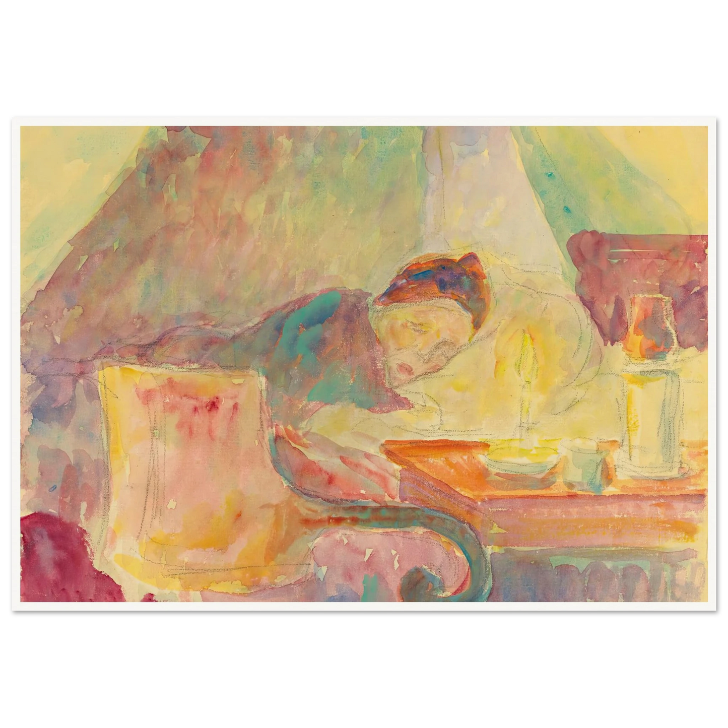 La Mère De L’artiste Au Lit Art Print | Camille Pissarro - Framed Poster - 30x40 cm / 12x16″ - Black frame