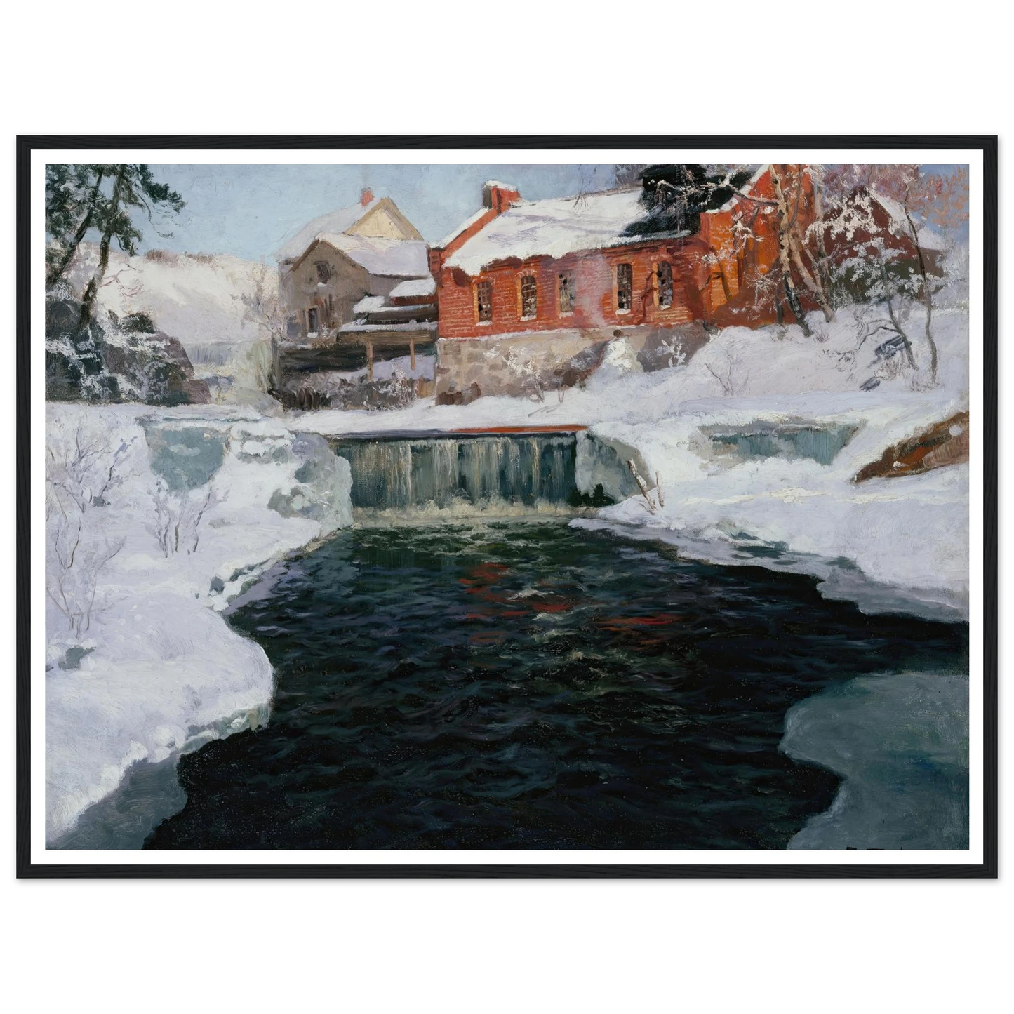 La nouvelle fabrique à Lillehammer (1905 - 1906) Art Print | Frits Thaulow - Framed Poster - 30x40 cm / 12x16″ - Black frame