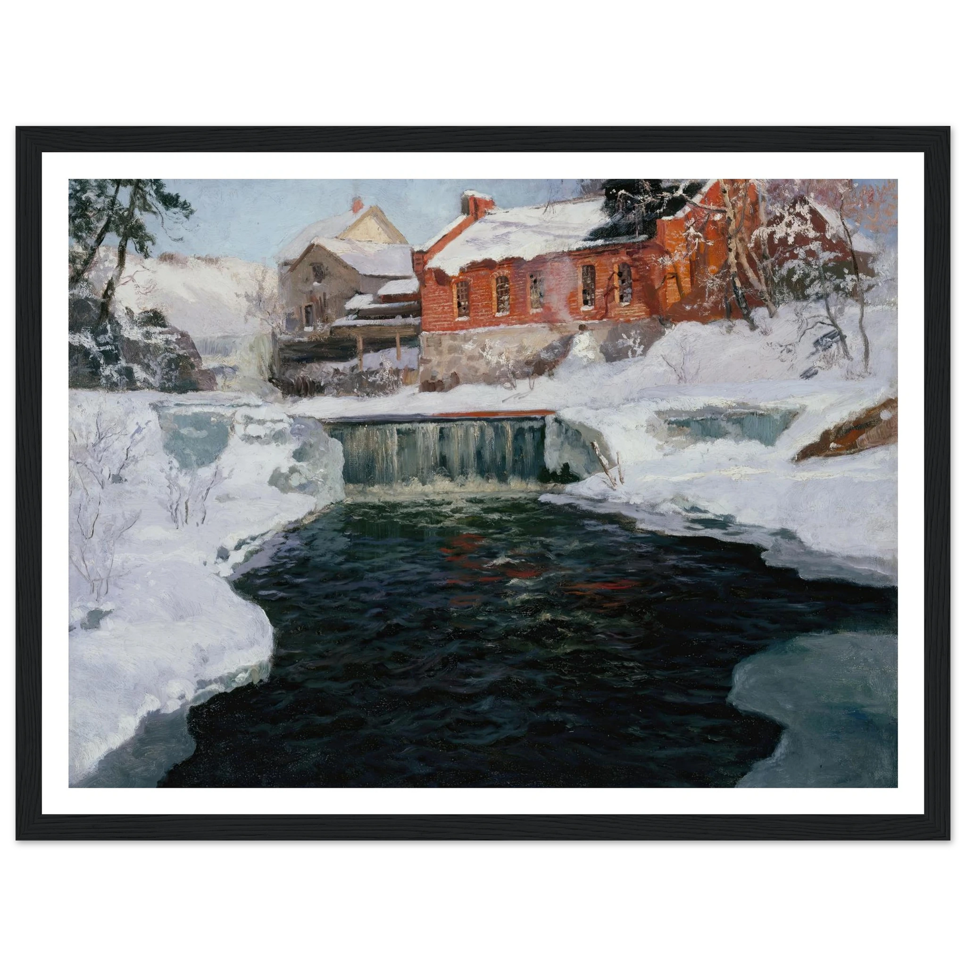 La nouvelle fabrique à Lillehammer (1905 - 1906) Art Print | Frits Thaulow - Framed Poster - 30x40 cm / 12x16″ - Black frame