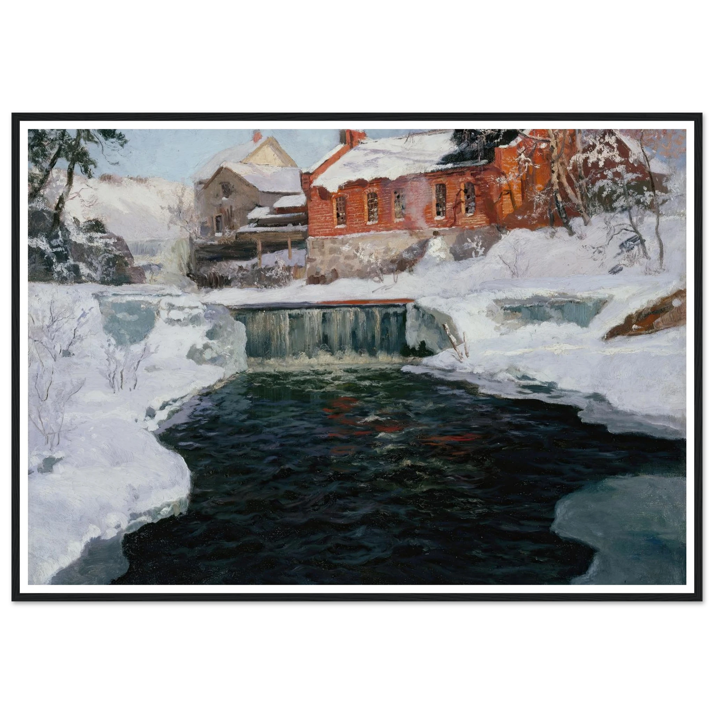 La nouvelle fabrique à Lillehammer (1905 - 1906) Art Print | Frits Thaulow - Framed Poster - 30x40 cm / 12x16″ - Black frame