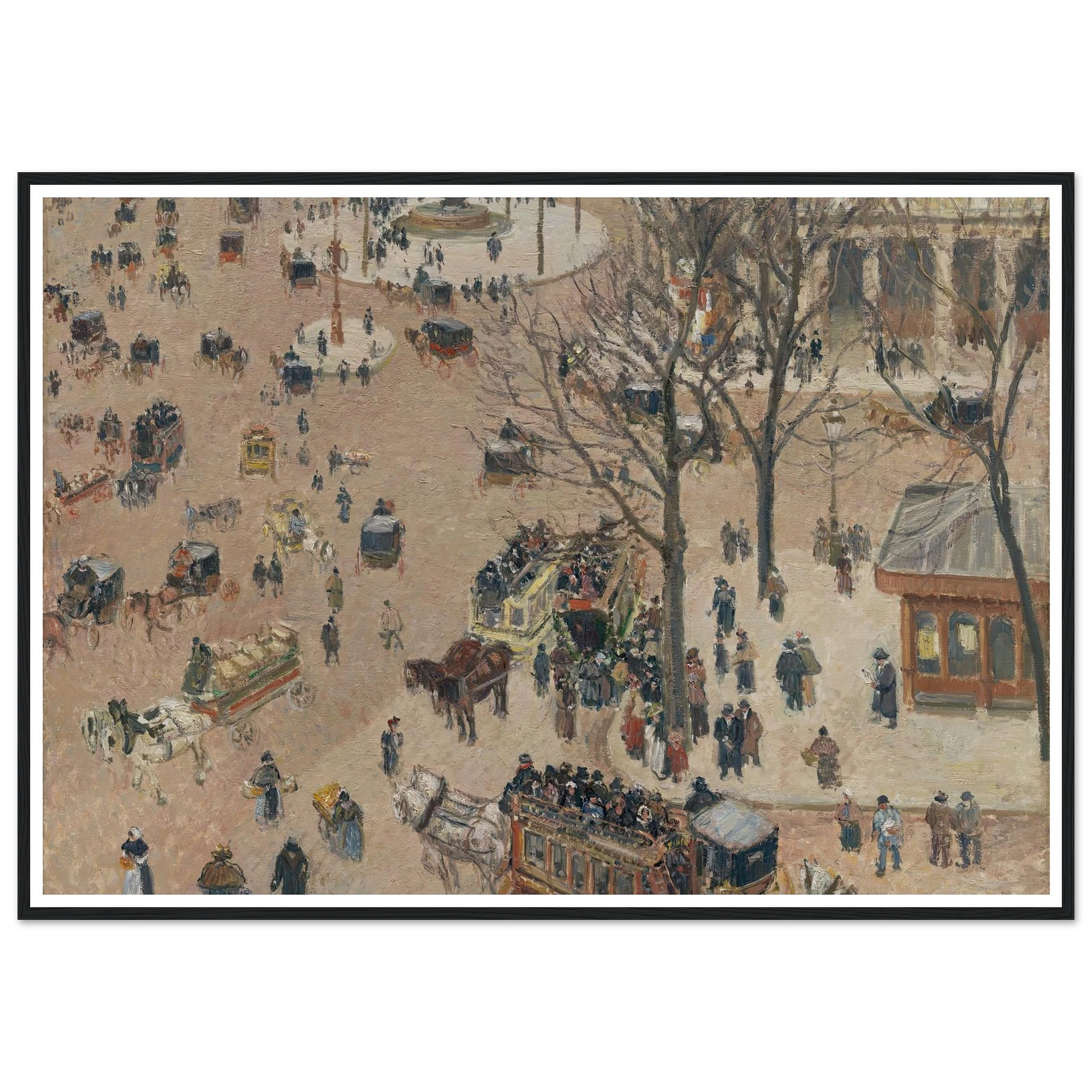 La Place du Théâtre Français (1898) Art Print | Camille Pissarro - Framed Poster - 30x40 cm / 12x16″ - Black frame