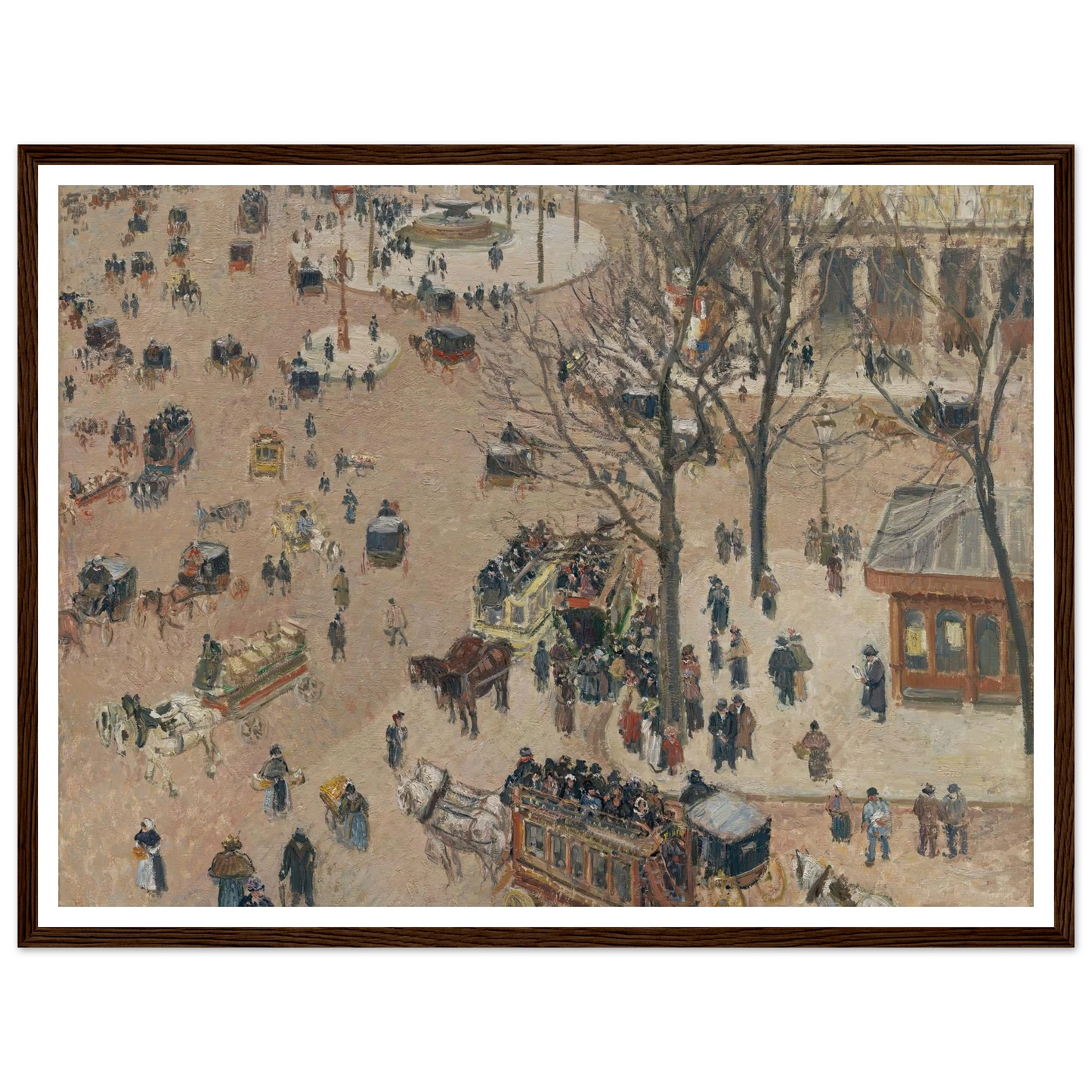 La Place du Théâtre Français (1898) Art Print | Camille Pissarro - Framed Poster - 30x40 cm / 12x16″ - Black frame