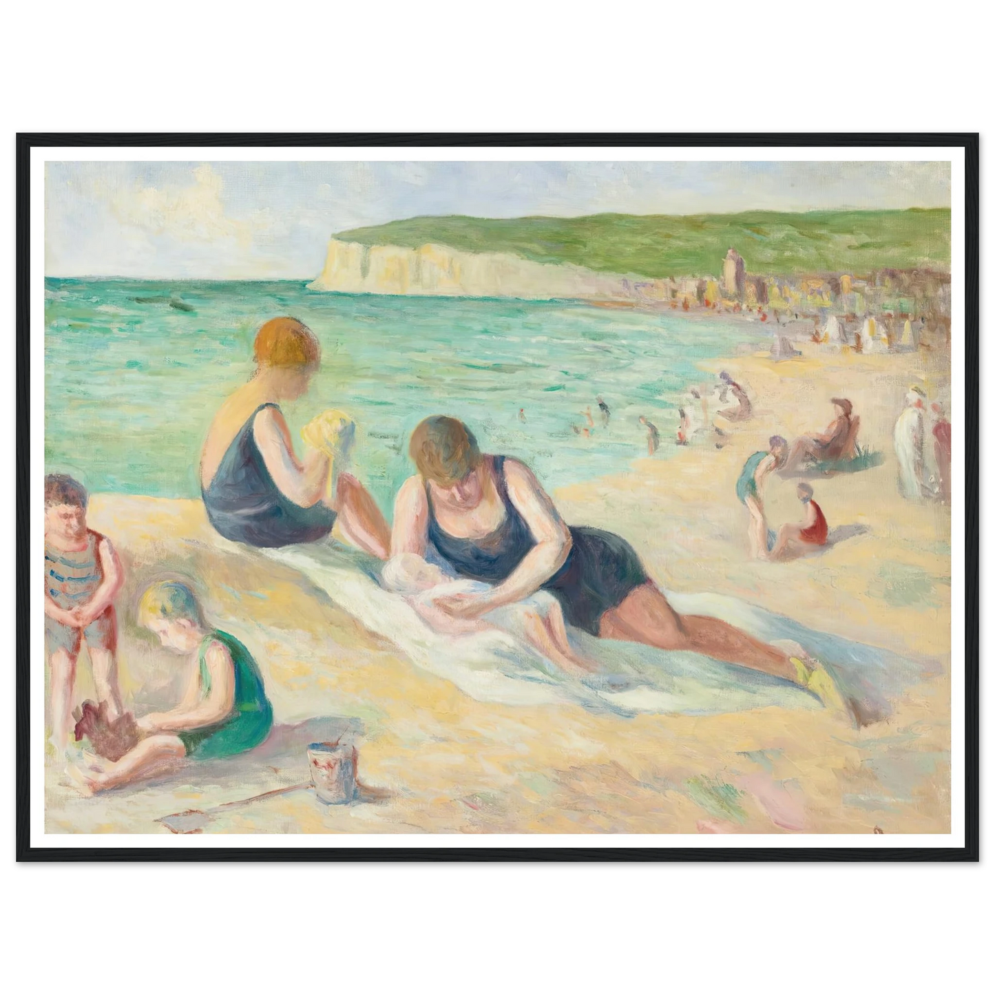La Plage De Mers-Les-Bains (1934) Art Print | Maximilien Luce - Framed Poster - 30x40 cm / 12x16″ - Black frame