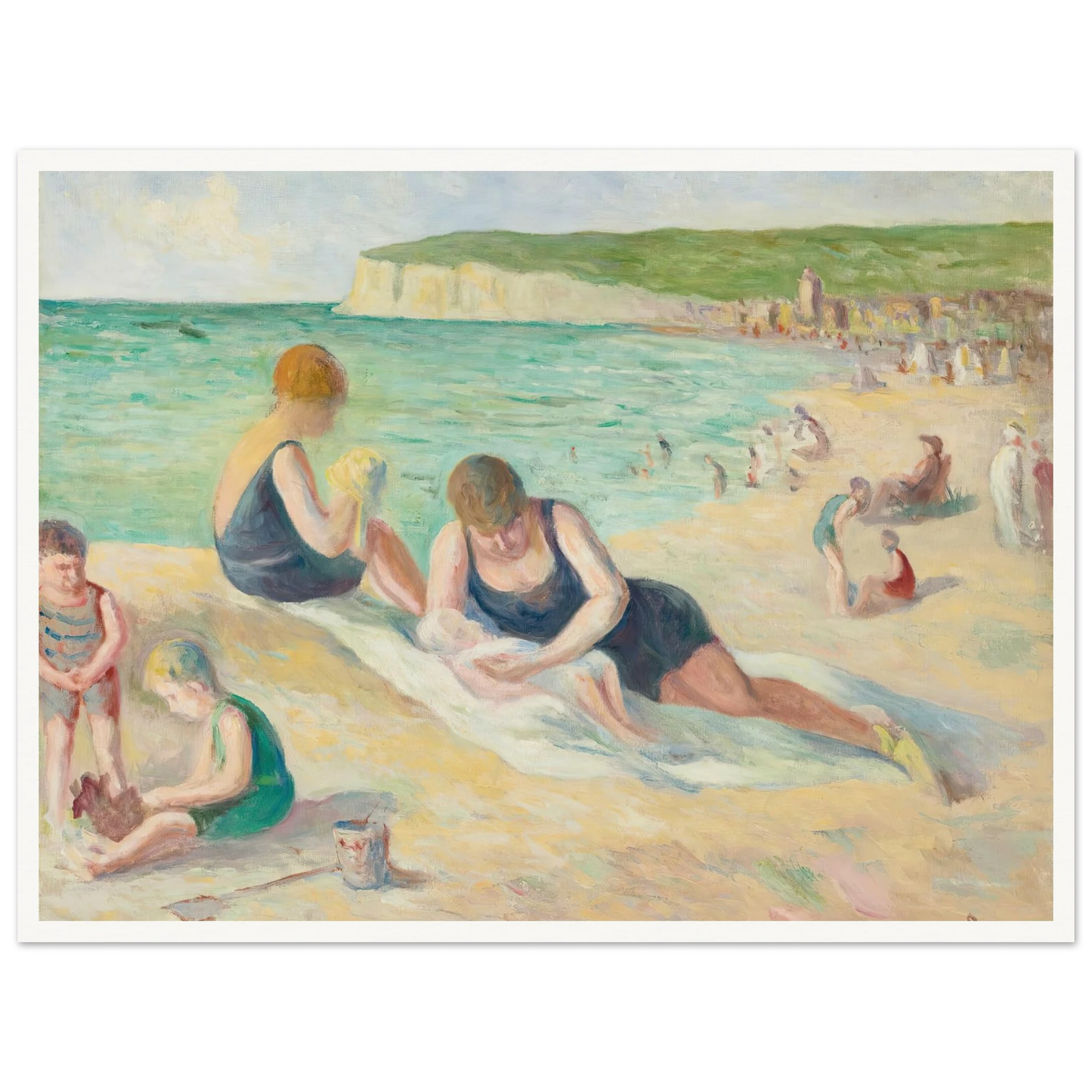 La Plage De Mers-Les-Bains (1934) Art Print | Maximilien Luce - Framed Poster - 30x40 cm / 12x16″ - Black frame