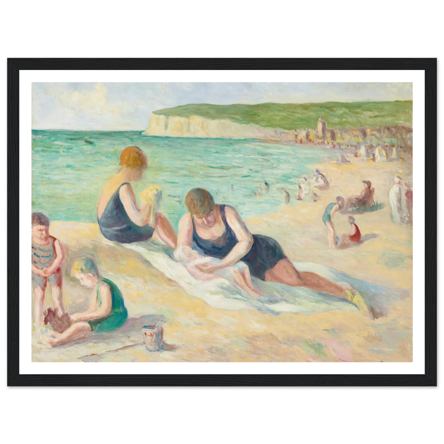 La Plage De Mers-Les-Bains (1934) Art Print | Maximilien Luce - Framed Poster - 30x40 cm / 12x16″ - Black frame