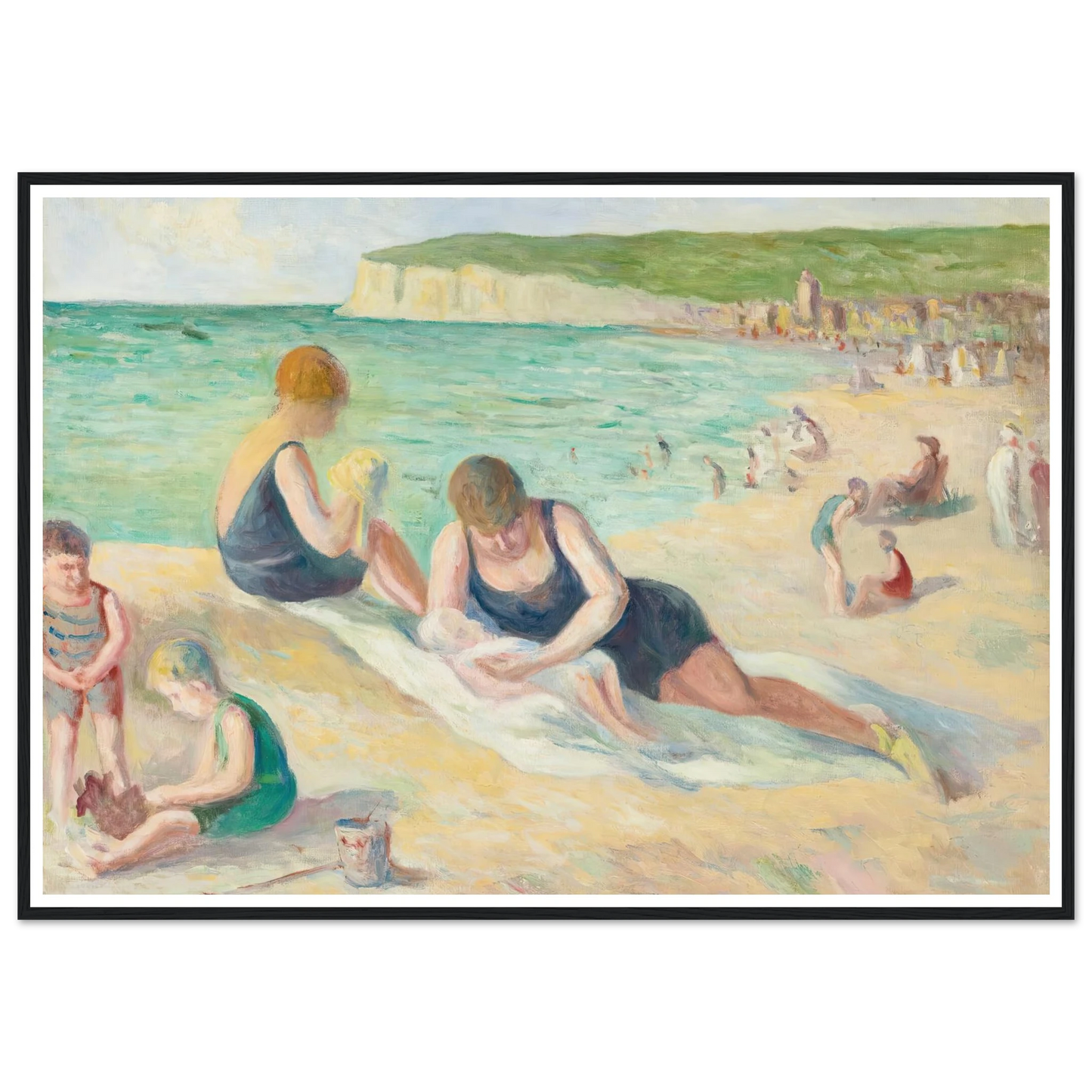 La Plage De Mers-Les-Bains (1934) Art Print | Maximilien Luce - Framed Poster - 30x40 cm / 12x16″ - Black frame