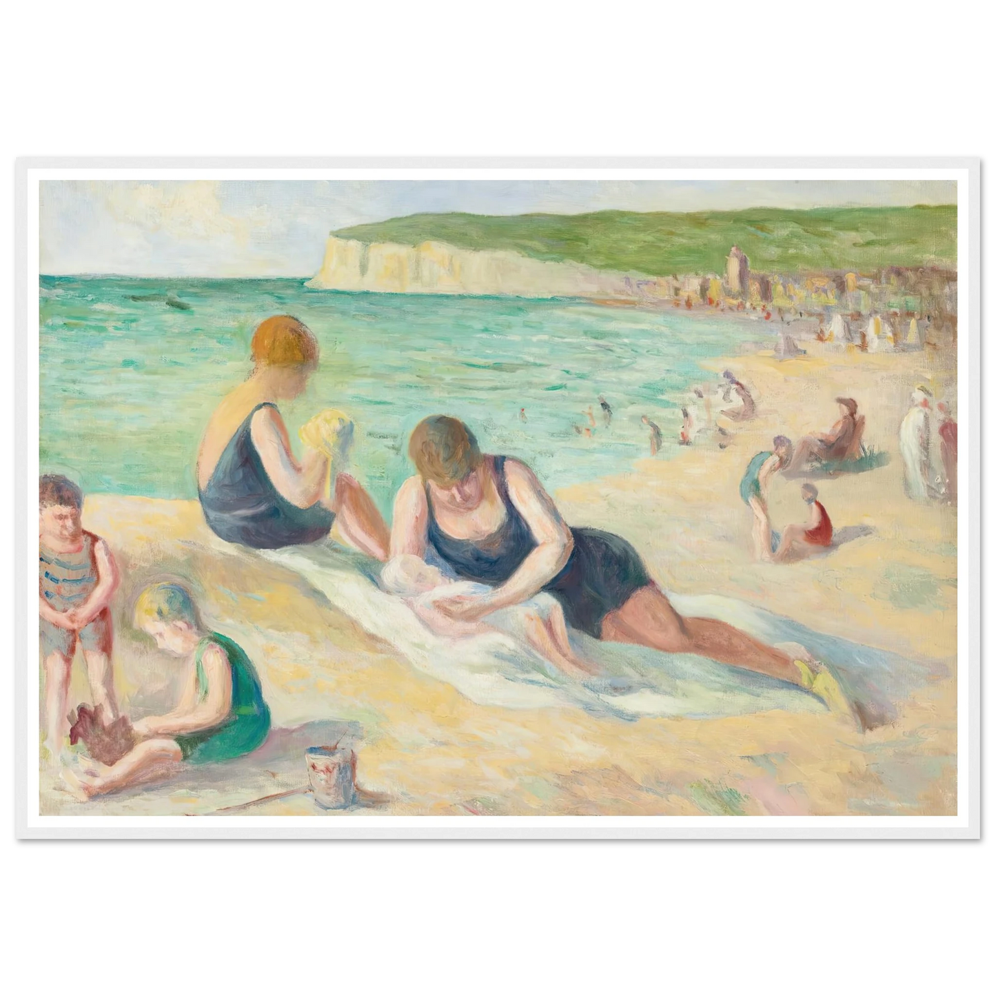 La Plage De Mers-Les-Bains (1934) Art Print | Maximilien Luce - Framed Poster - 30x40 cm / 12x16″ - Black frame