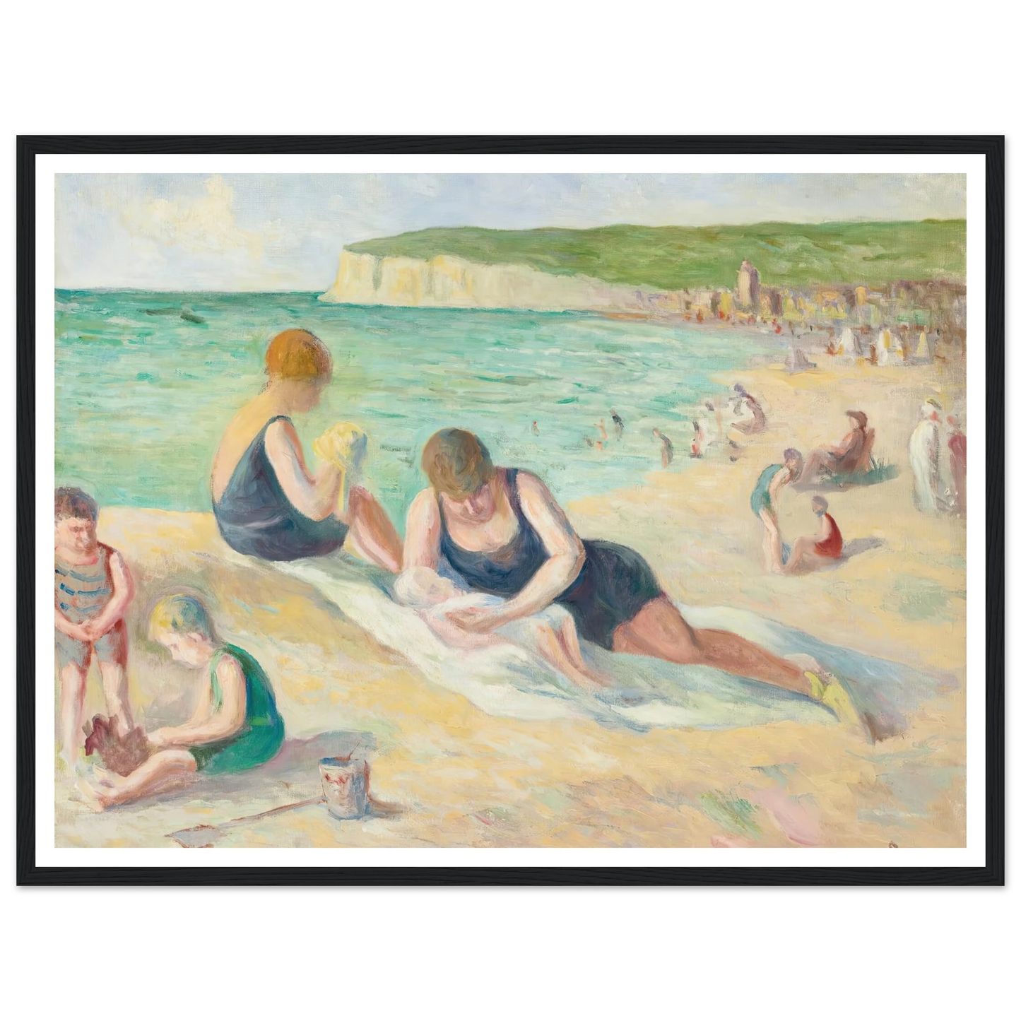 La Plage De Mers-Les-Bains (1934) Art Print | Maximilien Luce - Framed Poster - 30x40 cm / 12x16″ - Black frame