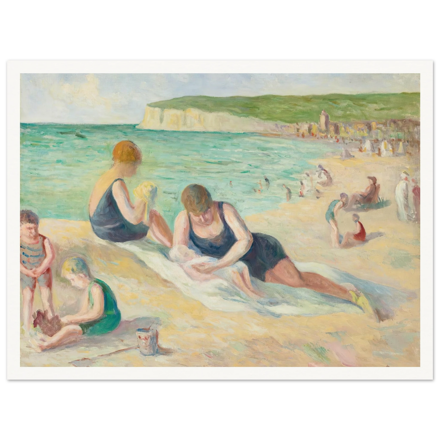 La Plage De Mers-Les-Bains (1934) Art Print | Maximilien Luce - Framed Poster - 30x40 cm / 12x16″ - Black frame
