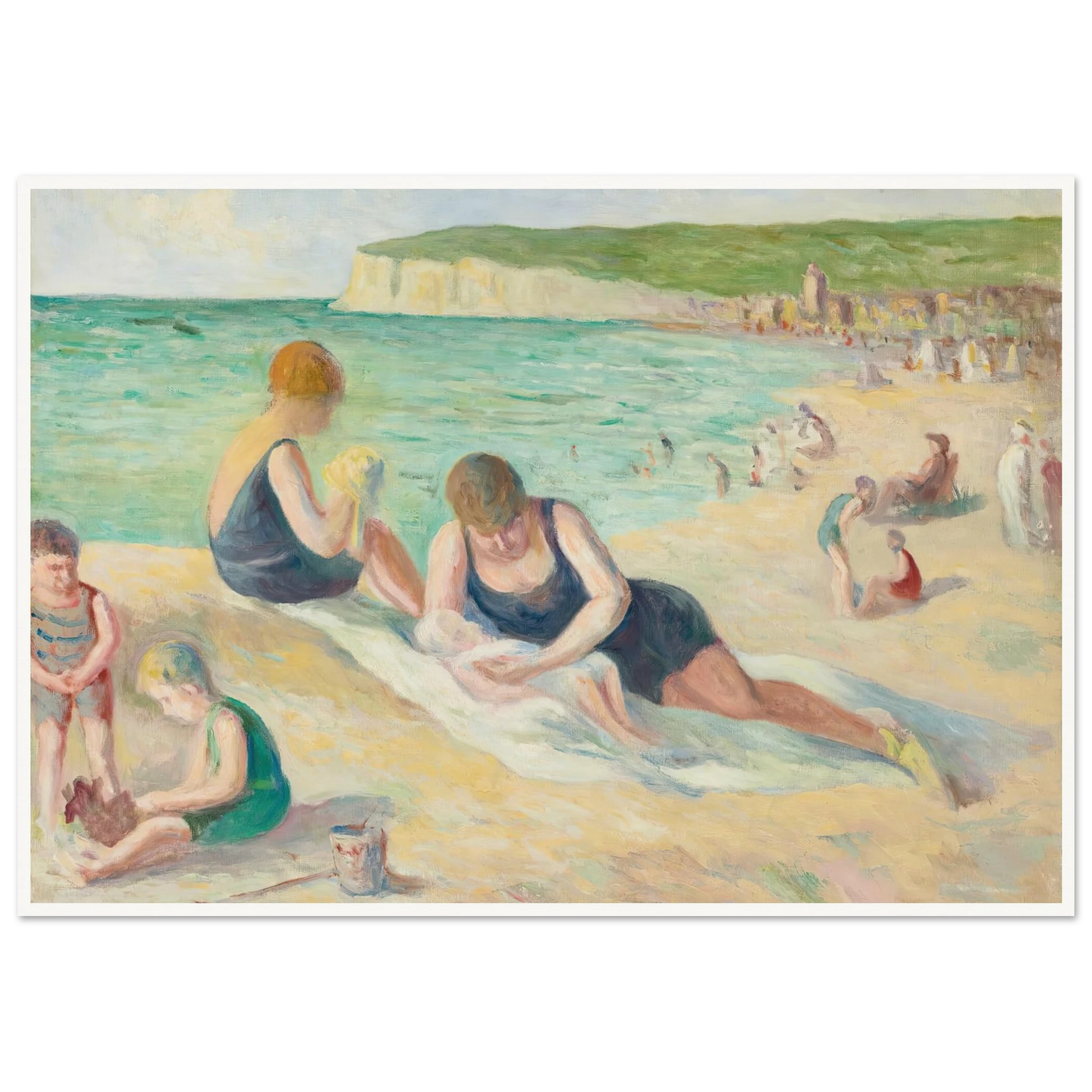 La Plage De Mers-Les-Bains (1934) Art Print | Maximilien Luce - Framed Poster - 30x40 cm / 12x16″ - Black frame