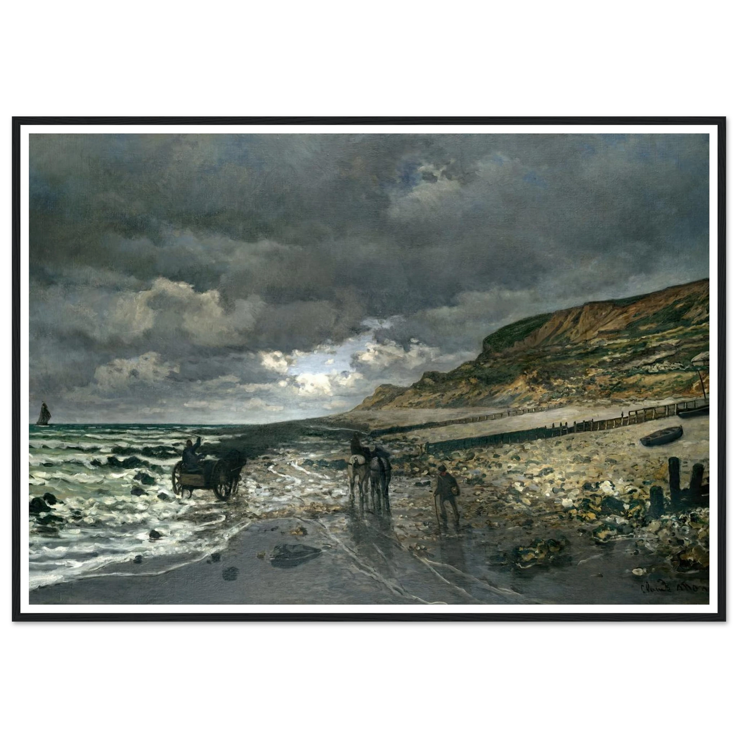 La Pointe de la Hève at Low Tide (1865) Art Print | Claude Monet - Framed Poster - 30x40 cm / 12x16″ - Black frame