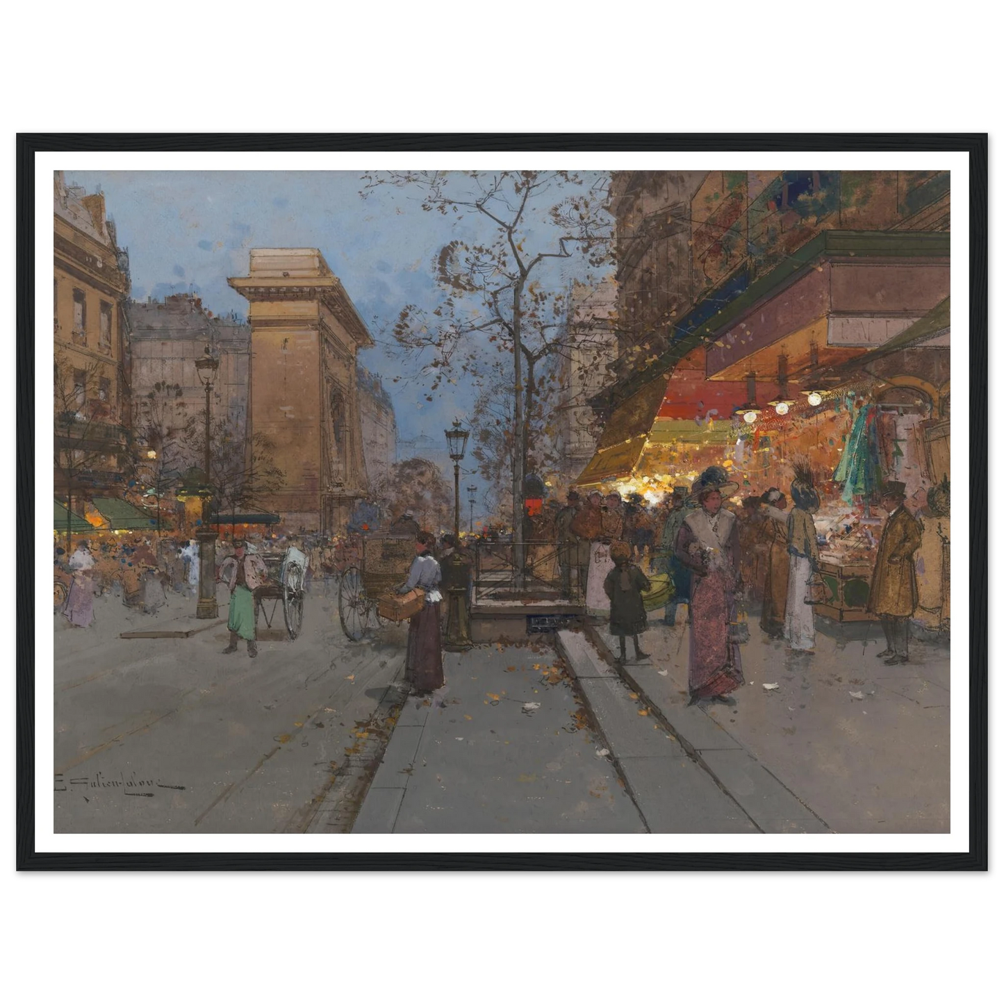 La Porte St Denis Art Print | Eugene Galien Laloue - Framed Poster - 30x40 cm / 12x16″ - Black frame