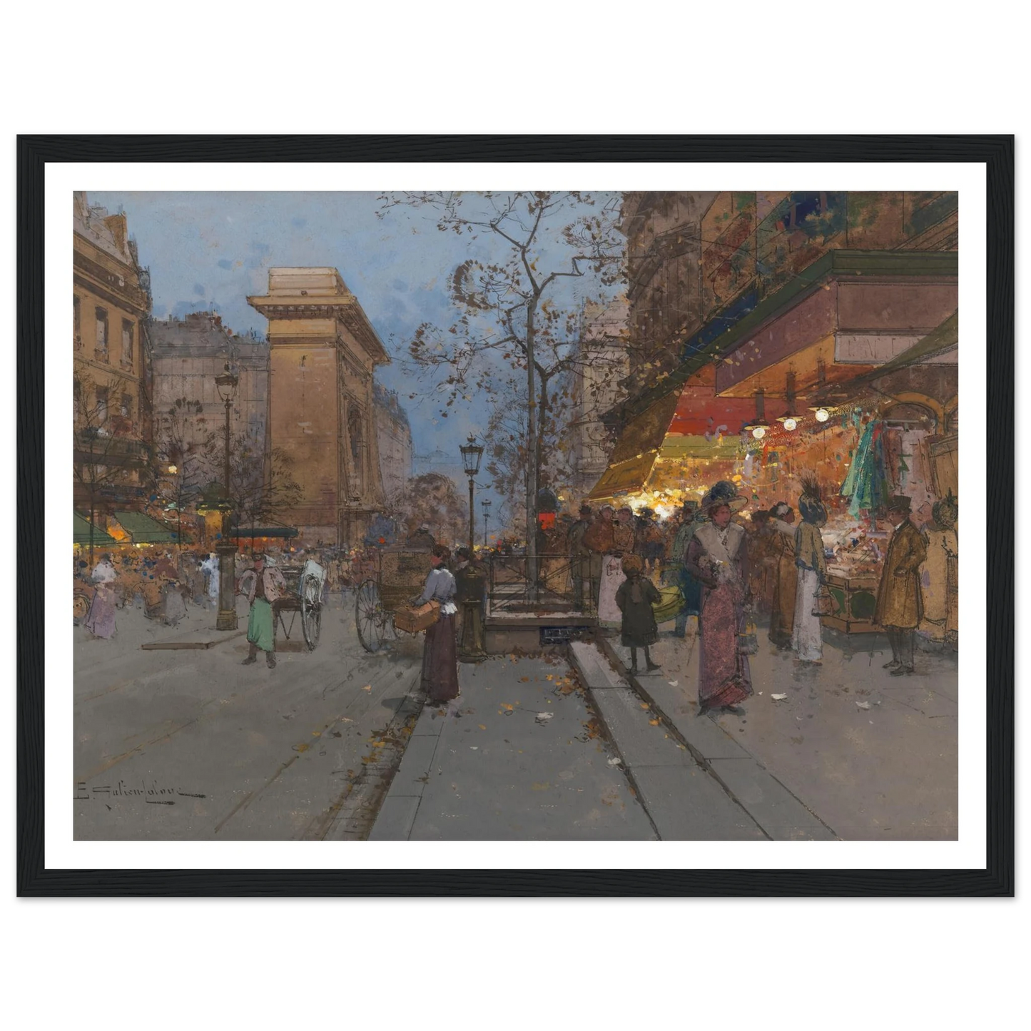 La Porte St Denis Art Print | Eugene Galien Laloue - Framed Poster - 30x40 cm / 12x16″ - Black frame