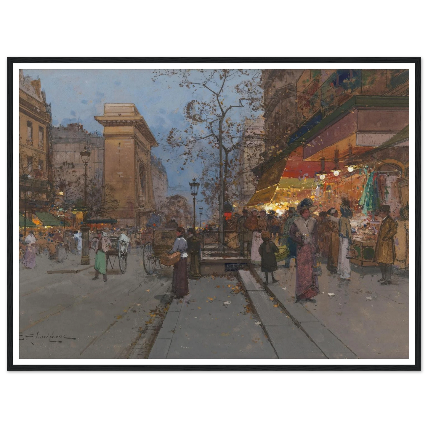 La Porte St Denis Art Print | Eugene Galien Laloue - Framed Poster - 30x40 cm / 12x16″ - Black frame