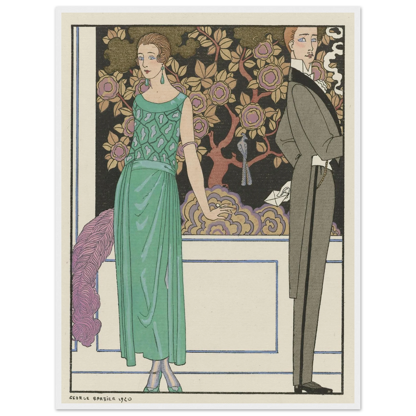 La premiere imprudence ; Robe du soir, de Beer (1921) Art Print | George Barbier - Framed Poster - 30x40 cm / 12x16″ - Black frame