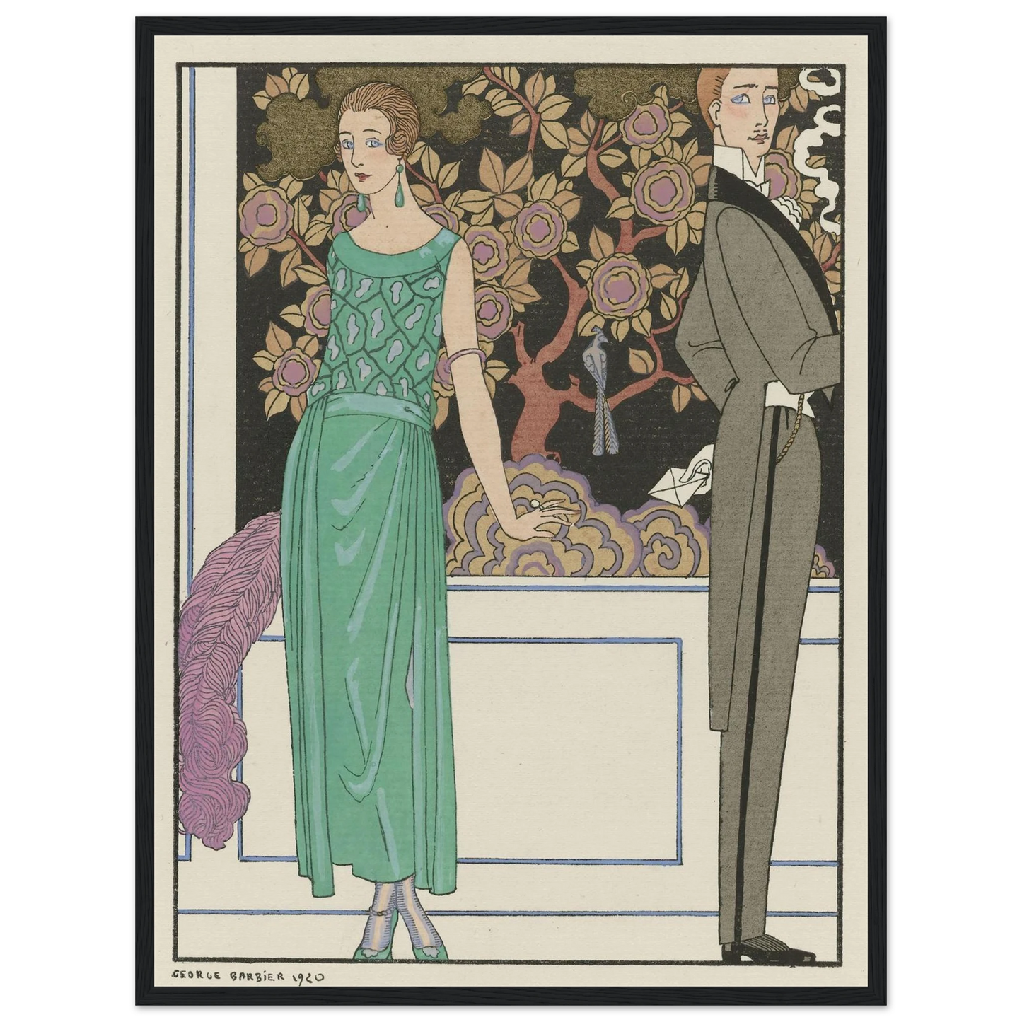 La premiere imprudence ; Robe du soir, de Beer (1921) Art Print | George Barbier - Framed Poster - 30x40 cm / 12x16″ - Black frame
