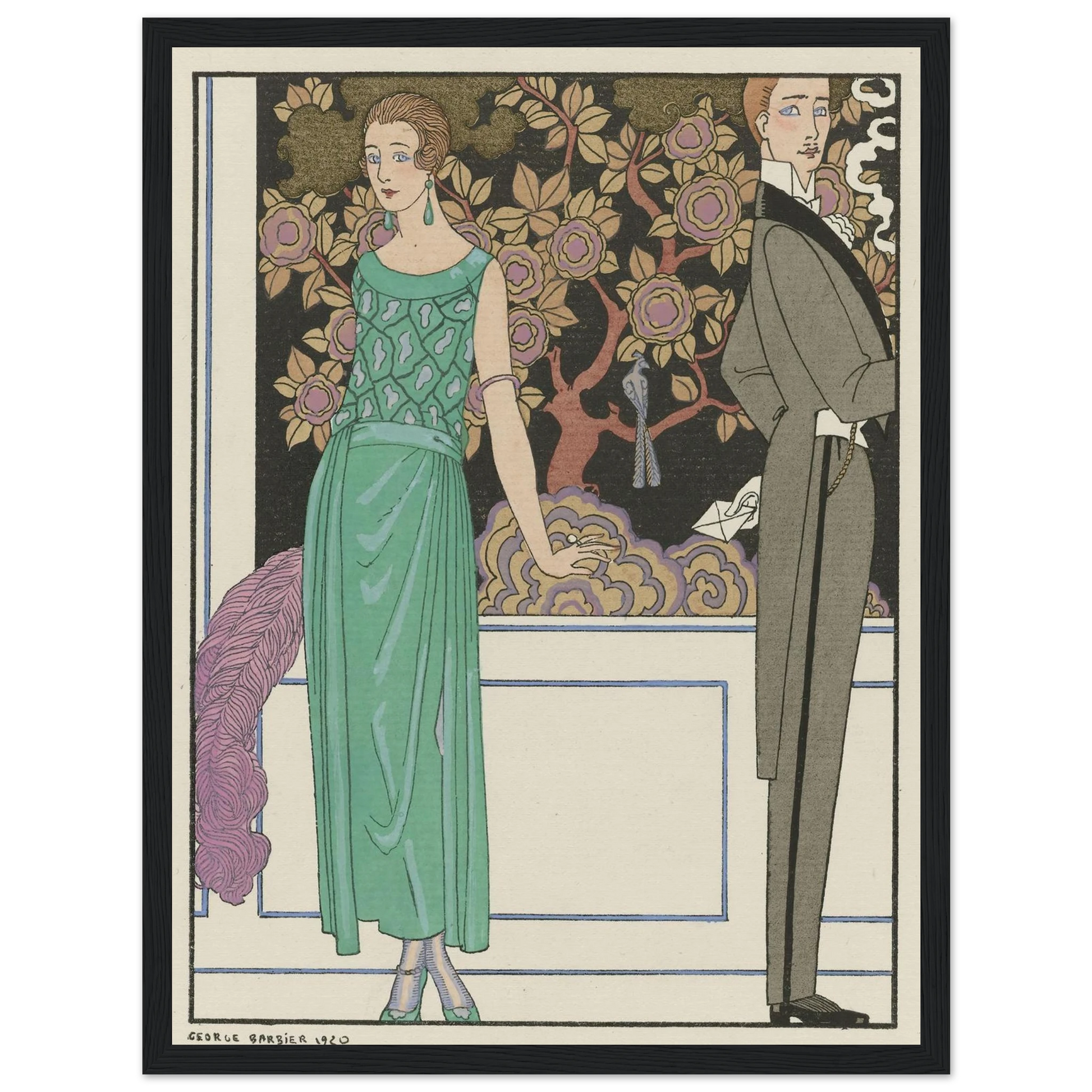 La premiere imprudence ; Robe du soir, de Beer (1921) Art Print | George Barbier - Framed Poster - 30x40 cm / 12x16″ - Black frame