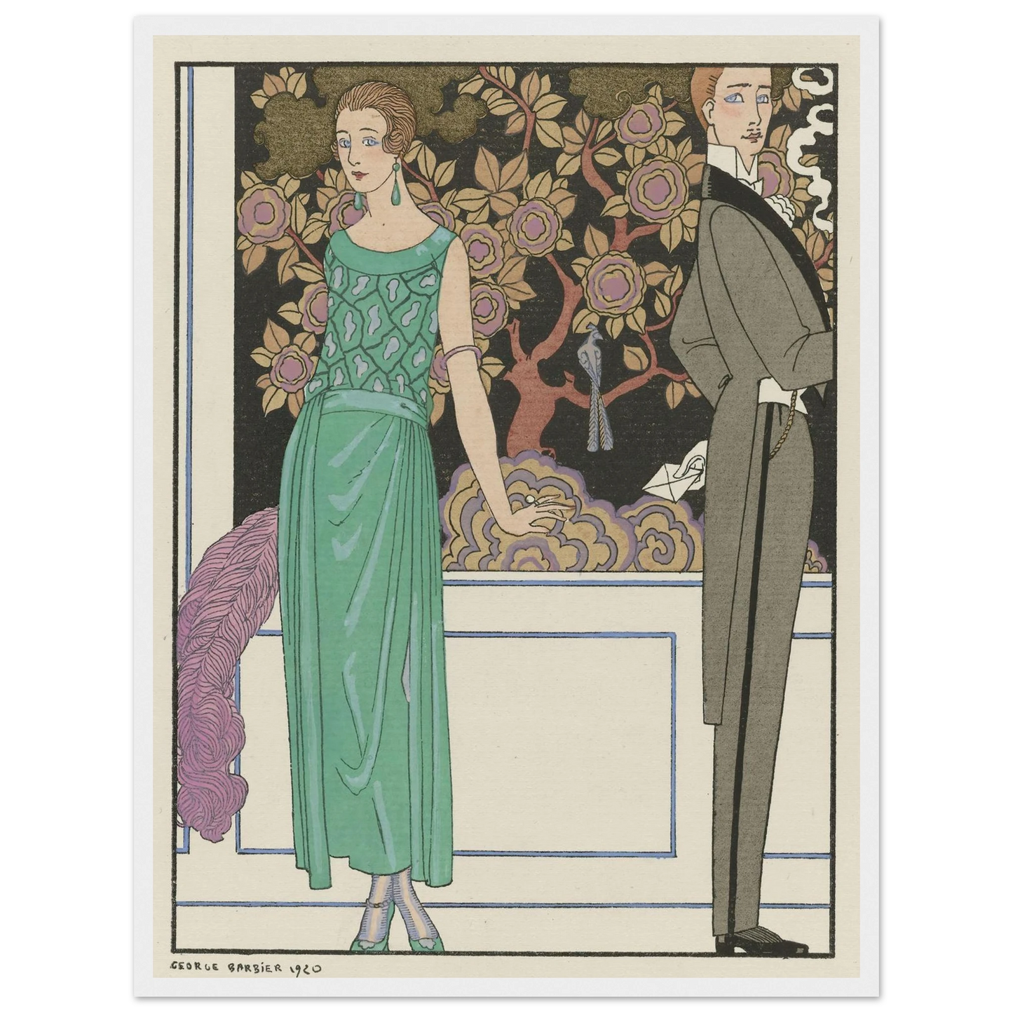 La premiere imprudence ; Robe du soir, de Beer (1921) Art Print | George Barbier - Framed Poster - 30x40 cm / 12x16″ - Black frame
