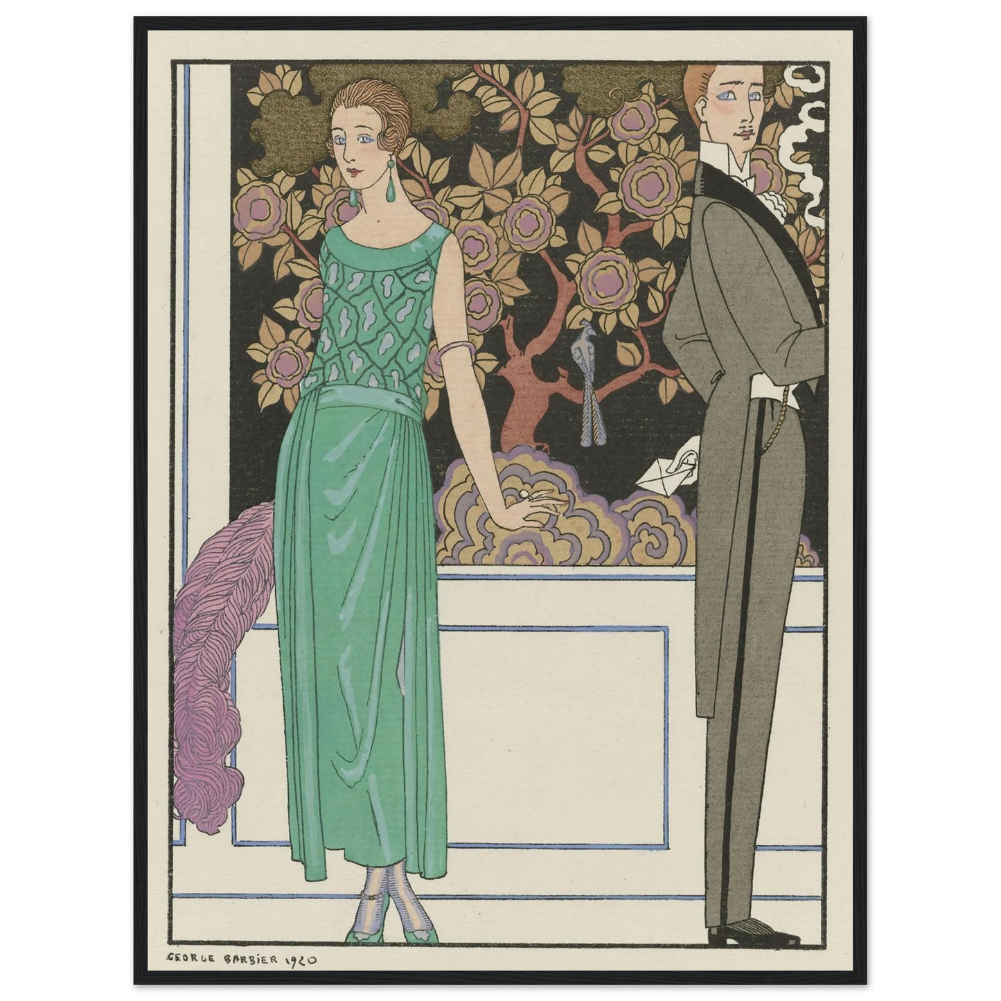 La premiere imprudence ; Robe du soir, de Beer (1921) Art Print | George Barbier - Framed Poster - 30x40 cm / 12x16″ - Black frame