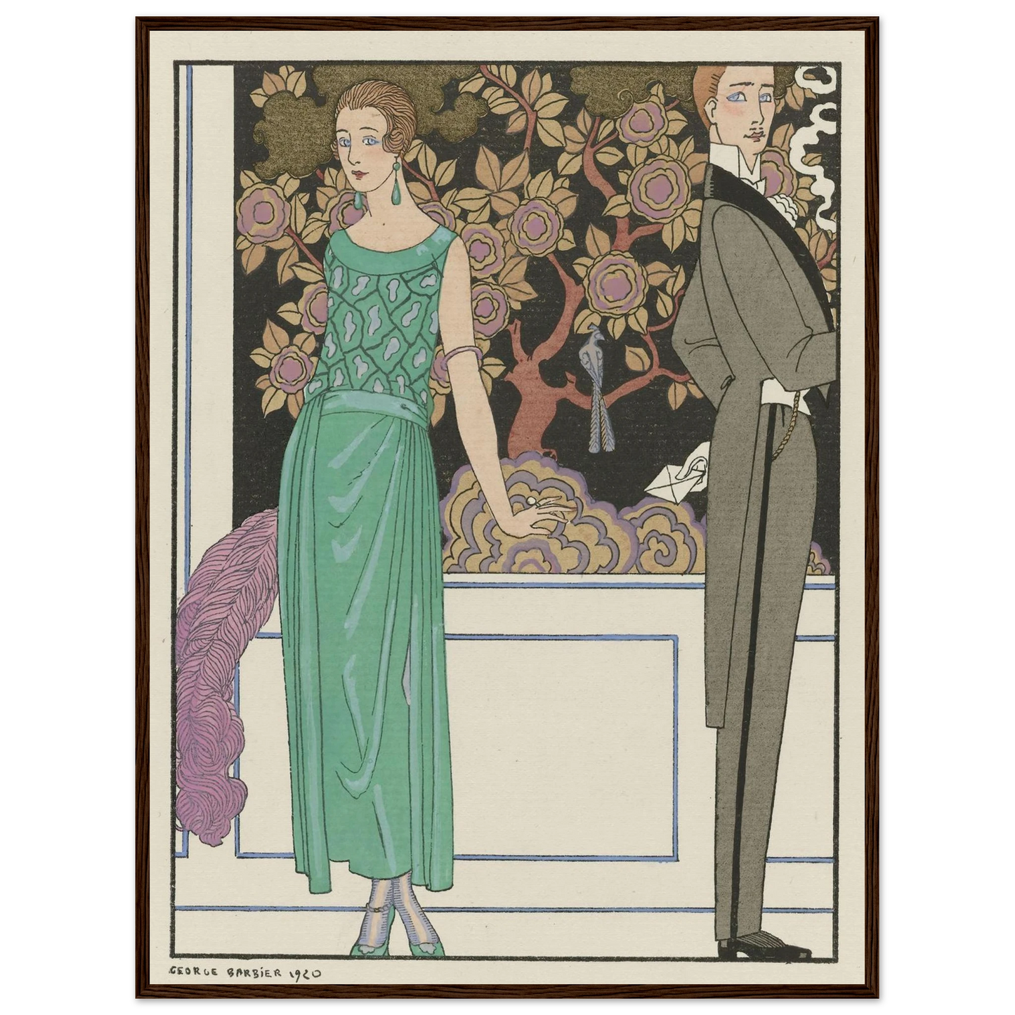 La premiere imprudence ; Robe du soir, de Beer (1921) Art Print | George Barbier - Framed Poster - 30x40 cm / 12x16″ - Black frame