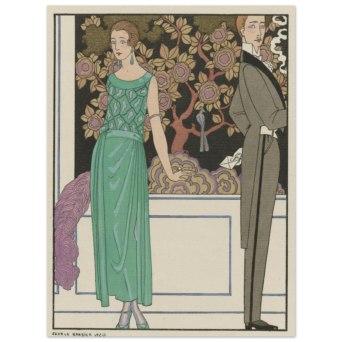 La premiere imprudence ; Robe du soir, de Beer (1921) Art Print | George Barbier - Framed Poster - 30x40 cm / 12x16″ - Black frame