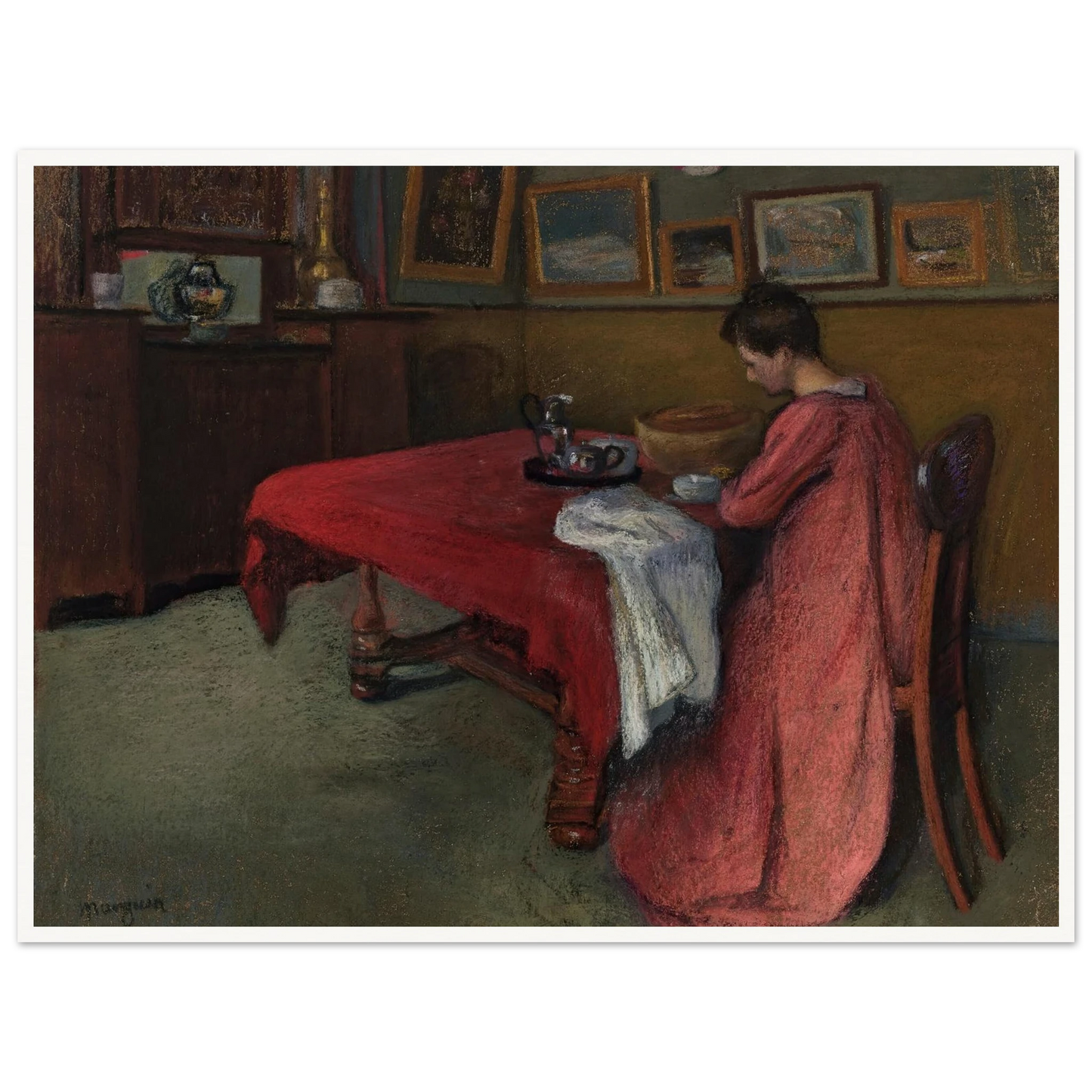 La robe de chambre rouge (1902) Art Print | Henri Manguin - Framed Poster - 30x40 cm / 12x16″ - Black frame