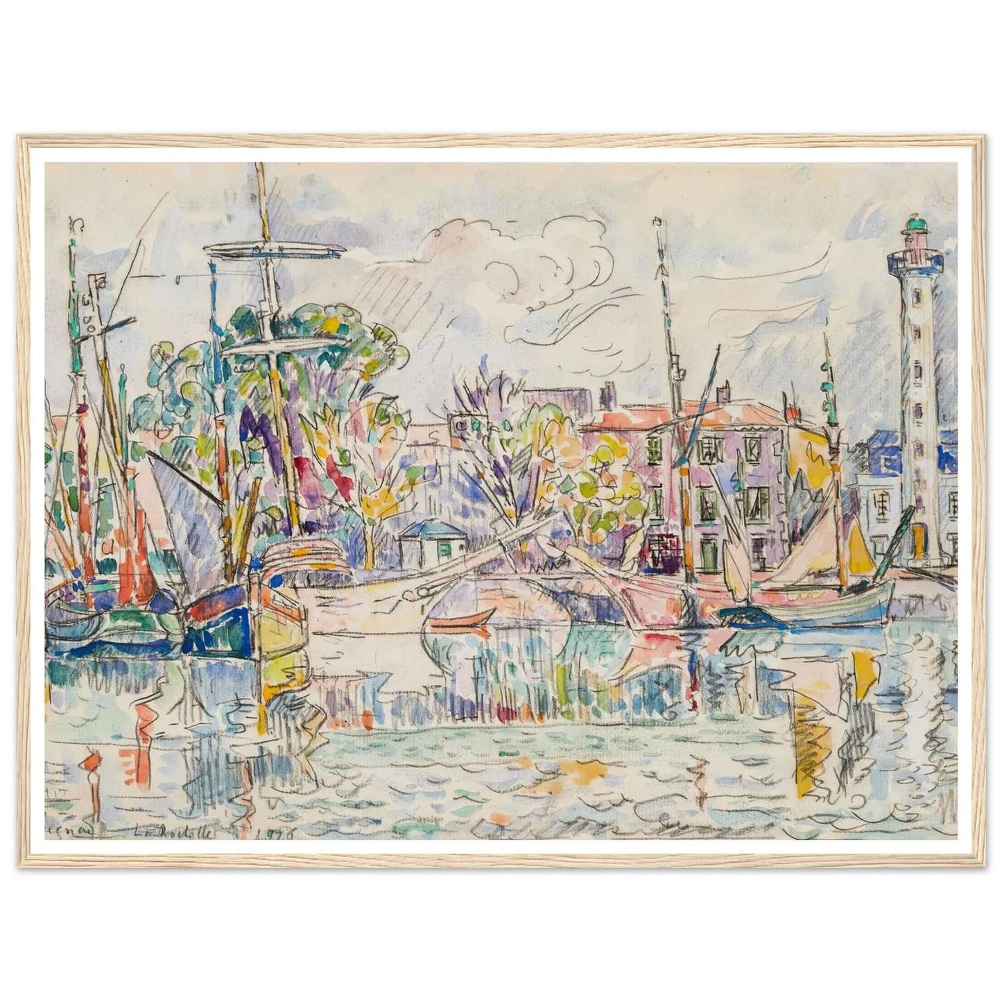 La Rochelle, le phare (1926) Art Print | Paul Signac - Framed Poster - 30x40 cm / 12x16″ - Black frame