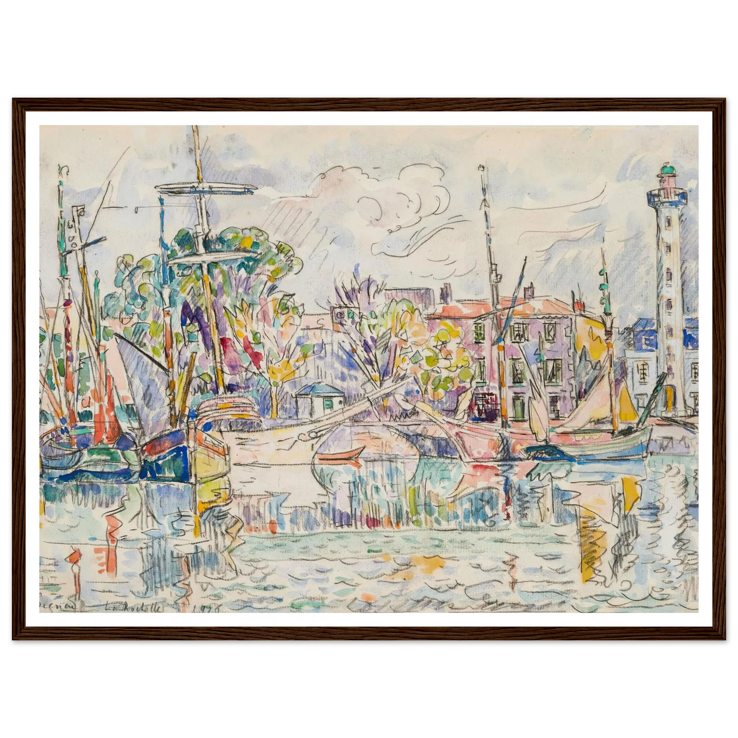 La Rochelle, le phare (1926) Art Print | Paul Signac - Framed Poster - 30x40 cm / 12x16″ - Black frame