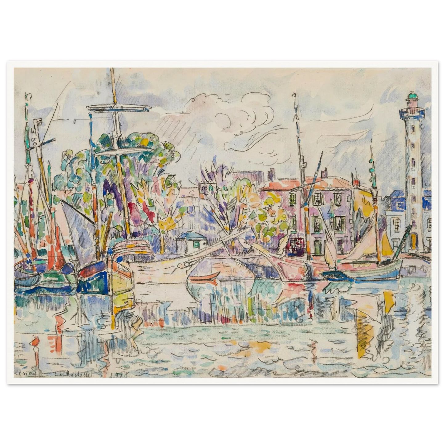 La Rochelle, le phare (1926) Art Print | Paul Signac - Framed Poster - 30x40 cm / 12x16″ - Black frame